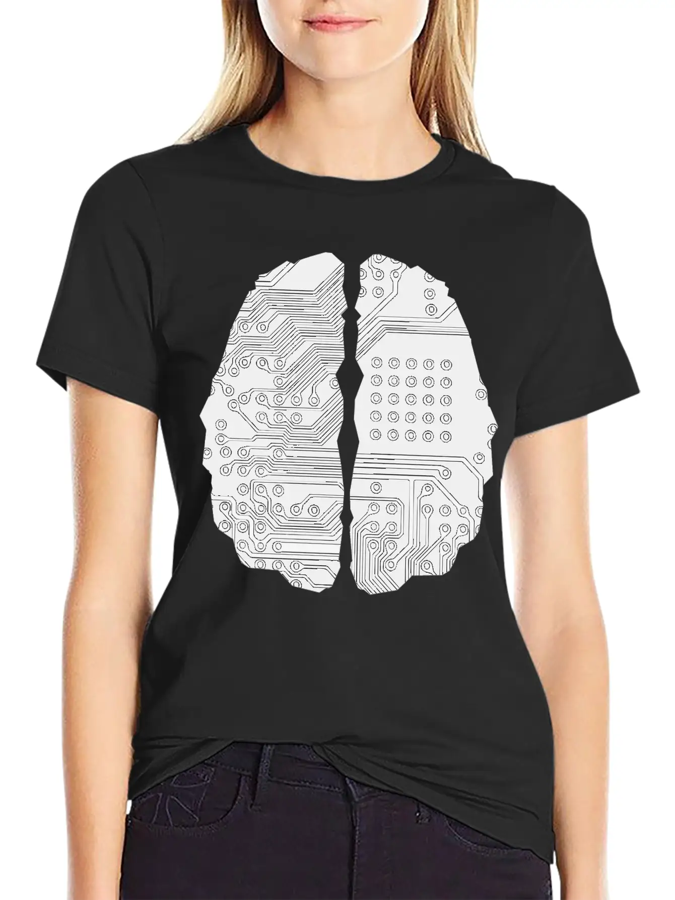 Cybernetic Brain Line Art Inverted Timeless Short Sleeve Tee – Comfy And Minimalist Design