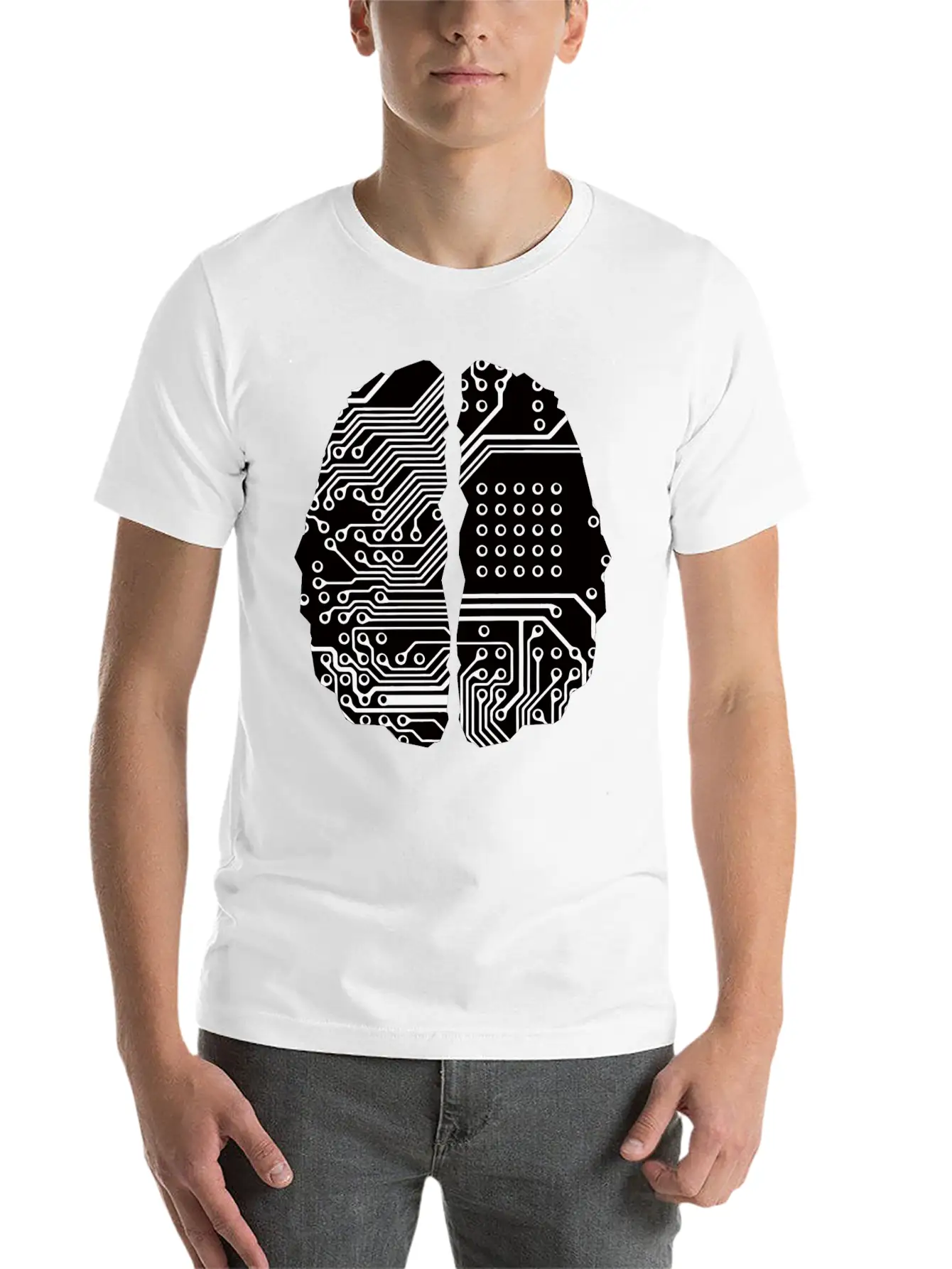 Cybernetic Brain Line Art Inverted Timeless Short Sleeve Tee – Comfy And Minimalist Design