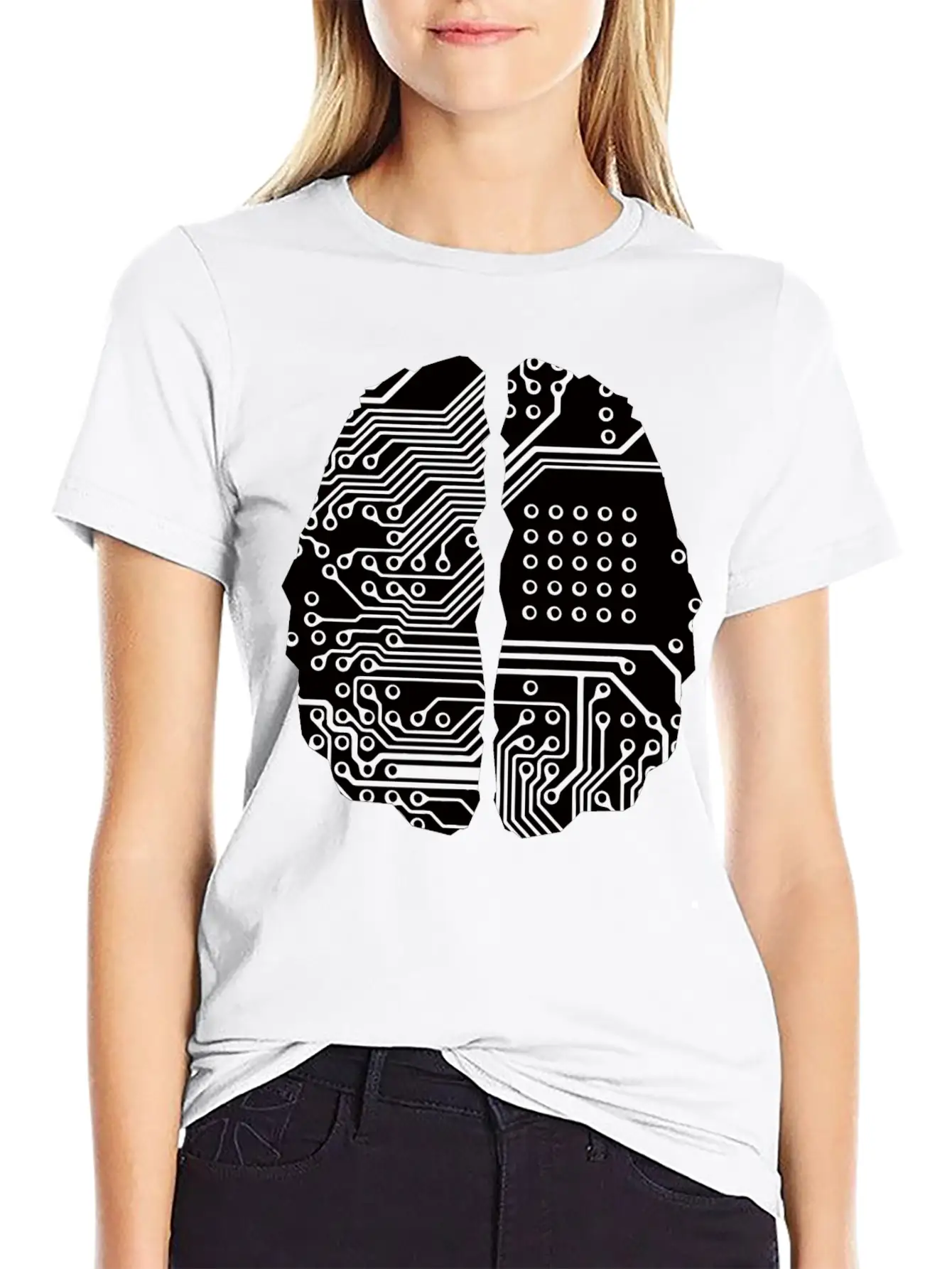 Cybernetic Brain Line Art Inverted Timeless Short Sleeve Tee – Comfy And Minimalist Design