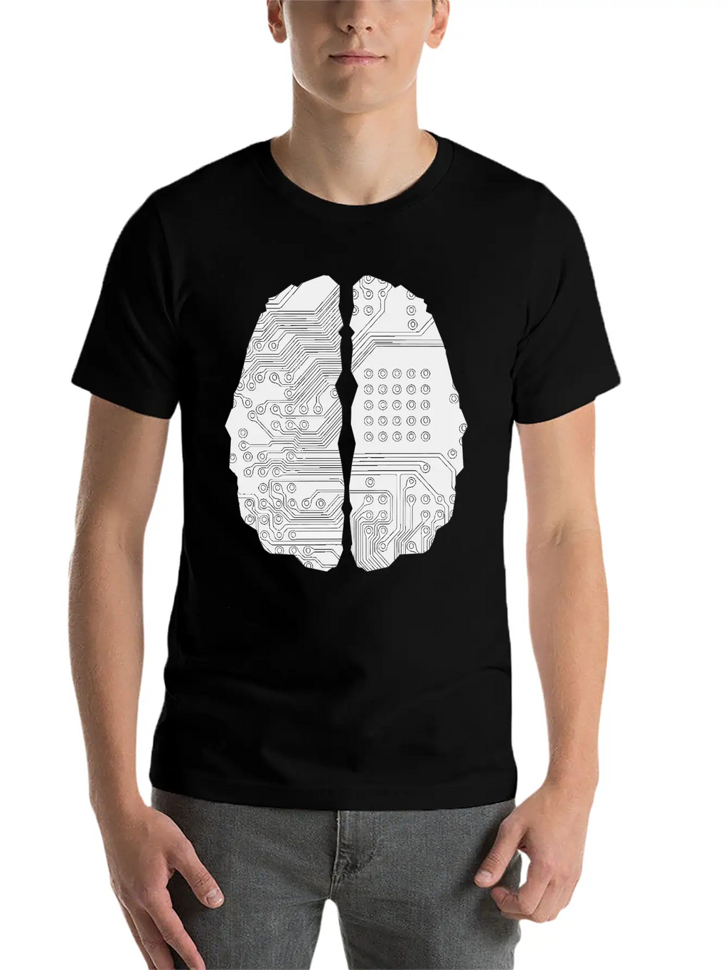 Cybernetic Brain Line Art Inverted Timeless Short Sleeve Tee – Comfy And Minimalist Design
