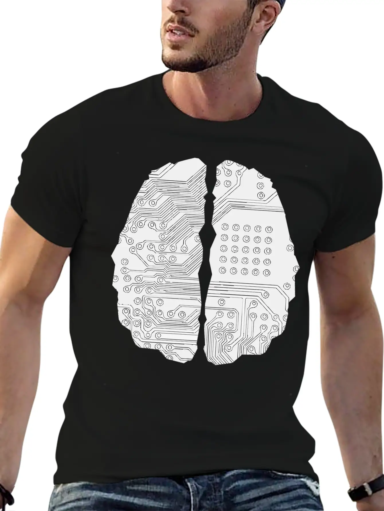 Cybernetic Brain Line Art Inverted Timeless Short Sleeve Tee – Comfy And Minimalist Design