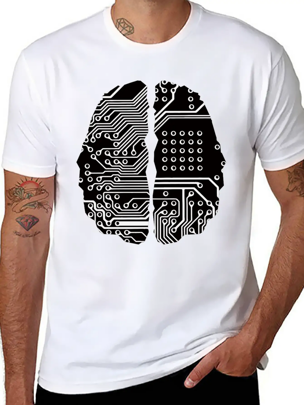 Cybernetic Brain Line Art Inverted Timeless Short Sleeve Tee – Comfy And Minimalist Design