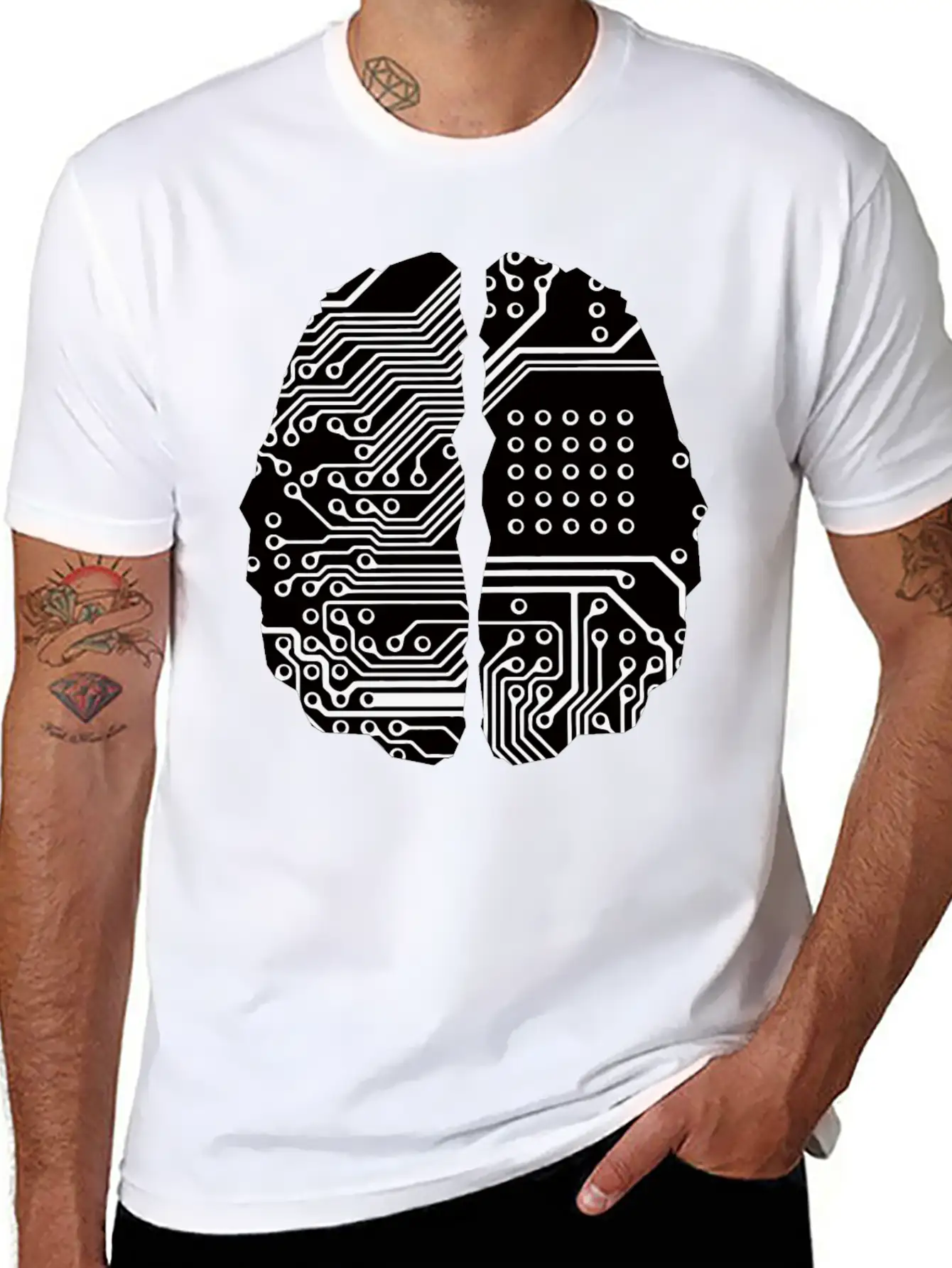 Cybernetic Brain Line Art Inverted Timeless Short Sleeve Tee – Comfy And Minimalist Design