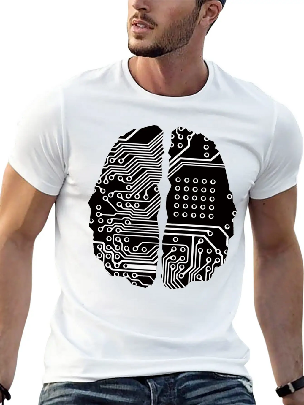 Cybernetic Brain Line Art Inverted Timeless Short Sleeve Tee – Comfy And Minimalist Design