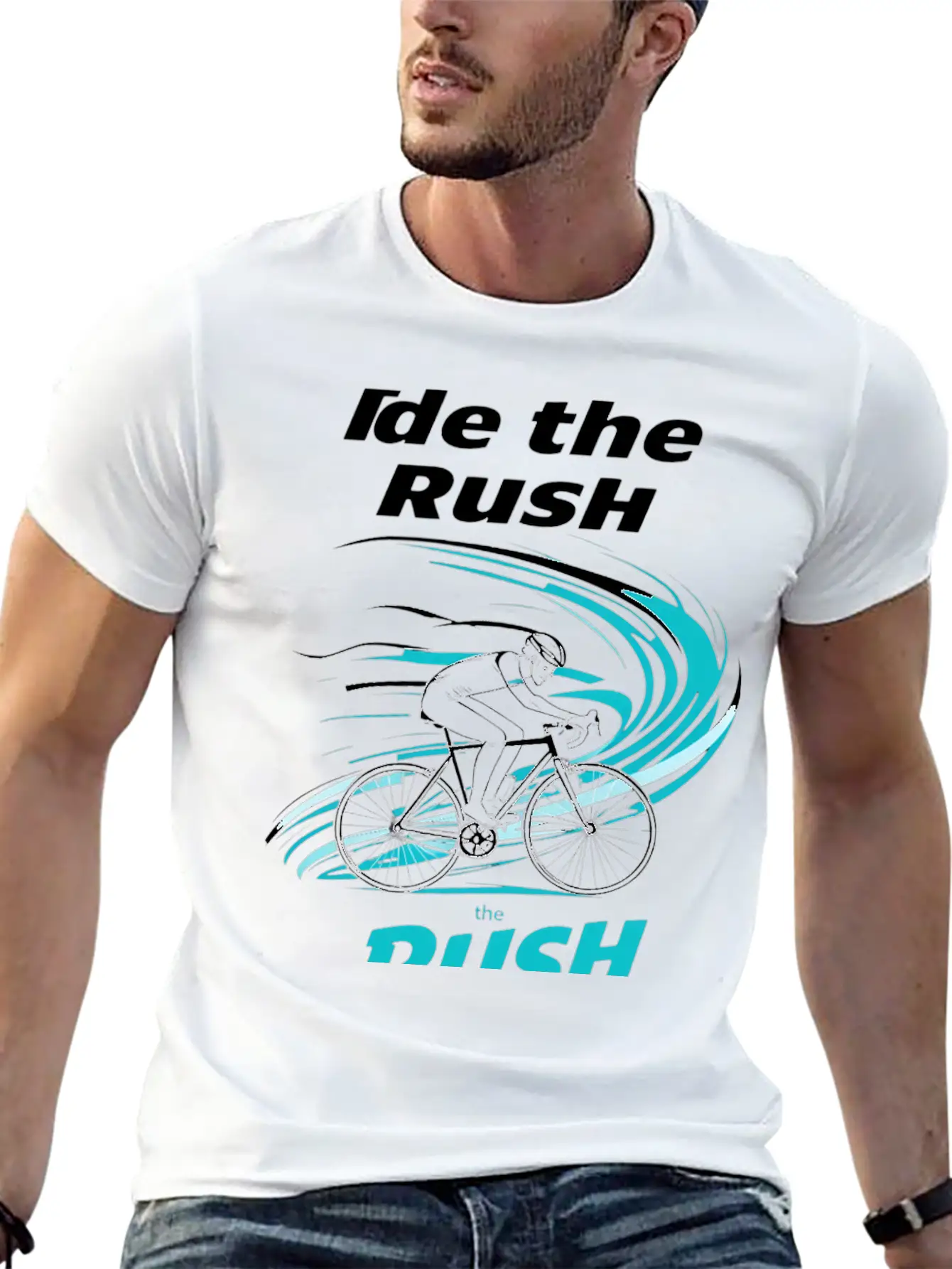Cyclist Riding Through Stylized Wind Trails Wit Breathable Soft Cotton T-Shirt – Timeless Casual Look