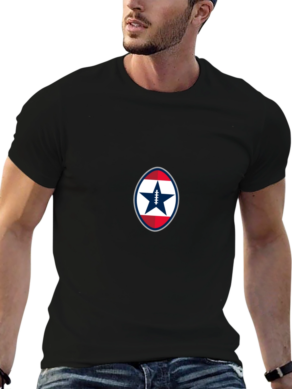 Patriotic Football Star Black T-Shirt