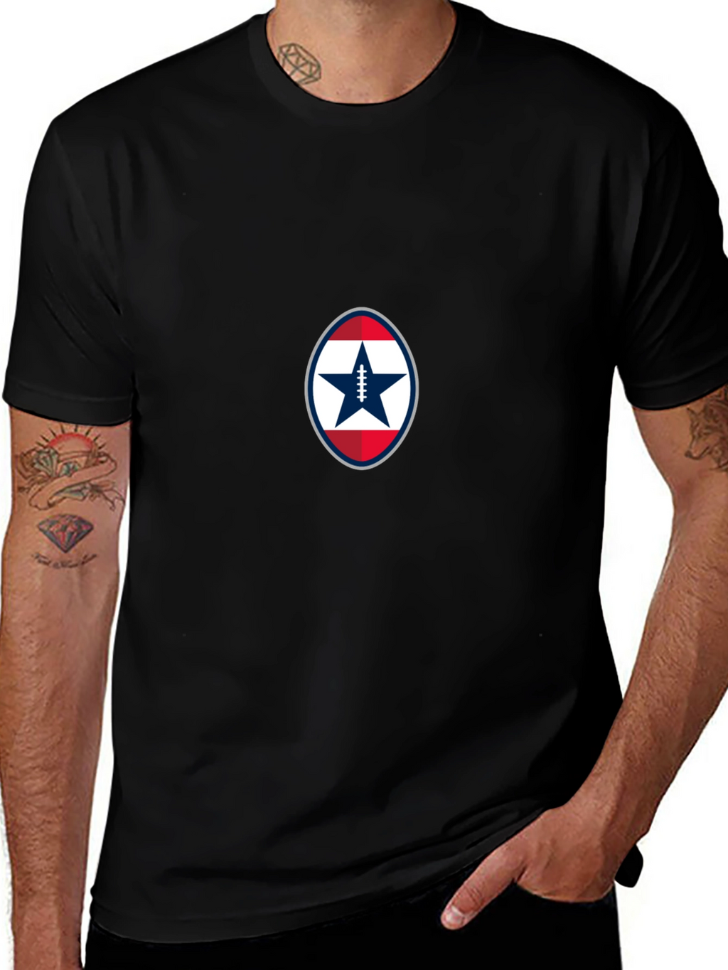Patriotic Football Star Black T-Shirt