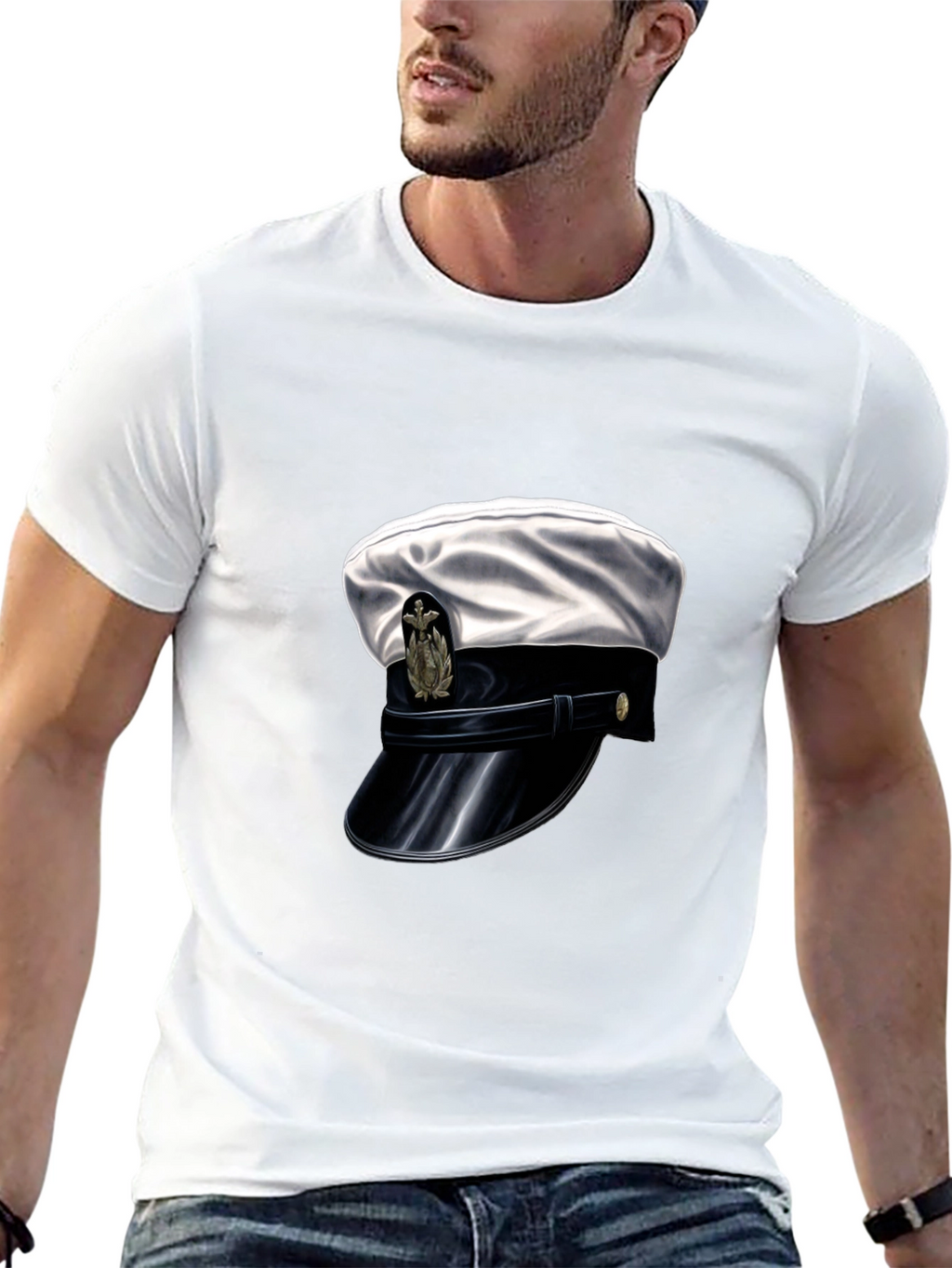 Navy Hat Graphic Tee - Stylish Black Cotton T-Shirt