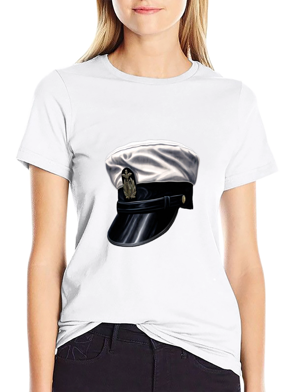 Navy Hat Graphic Tee - Stylish Black Cotton T-Shirt