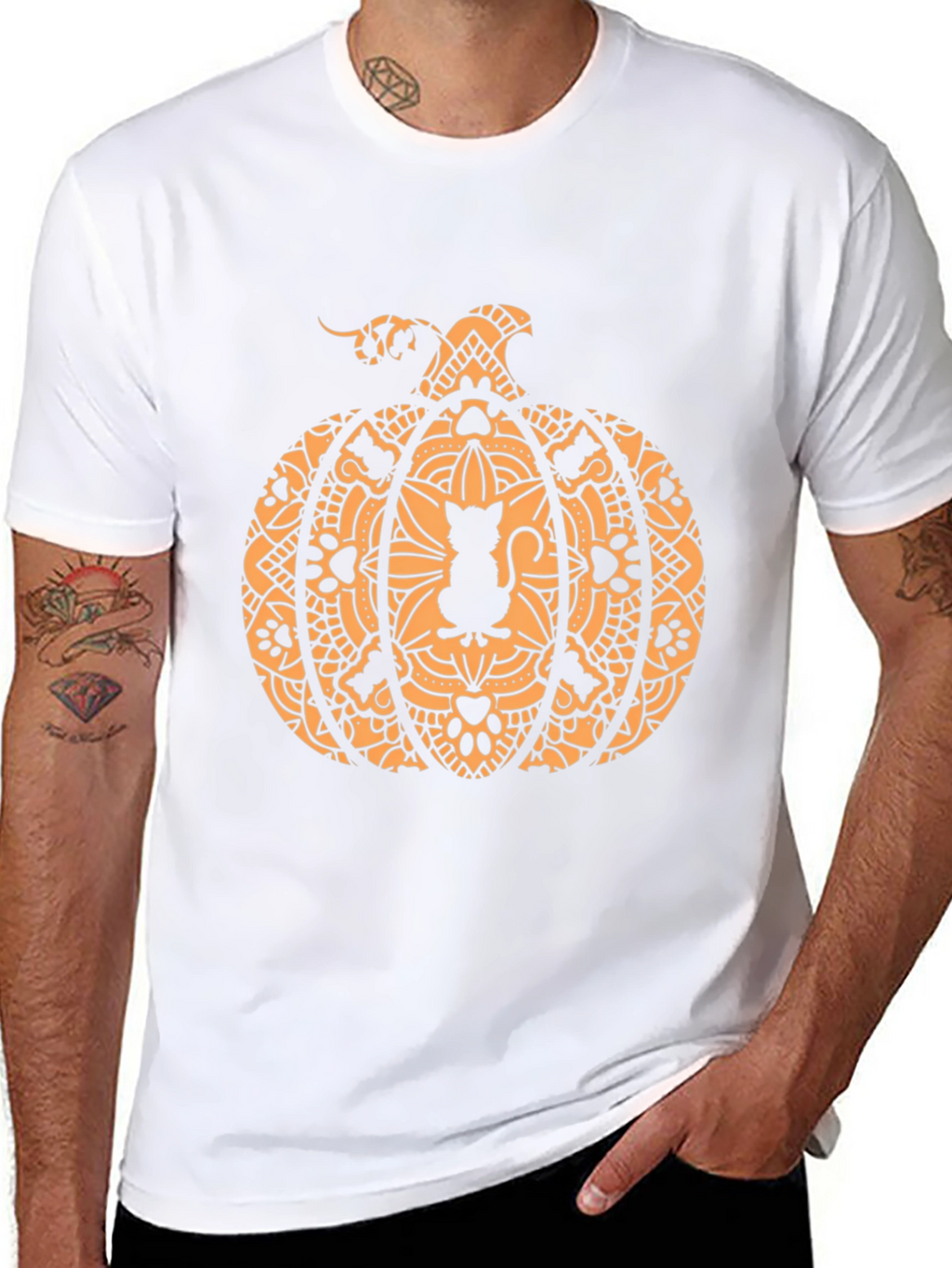 Halloween Cat Pumpkin Graphic Tee - Spooky Season Style!