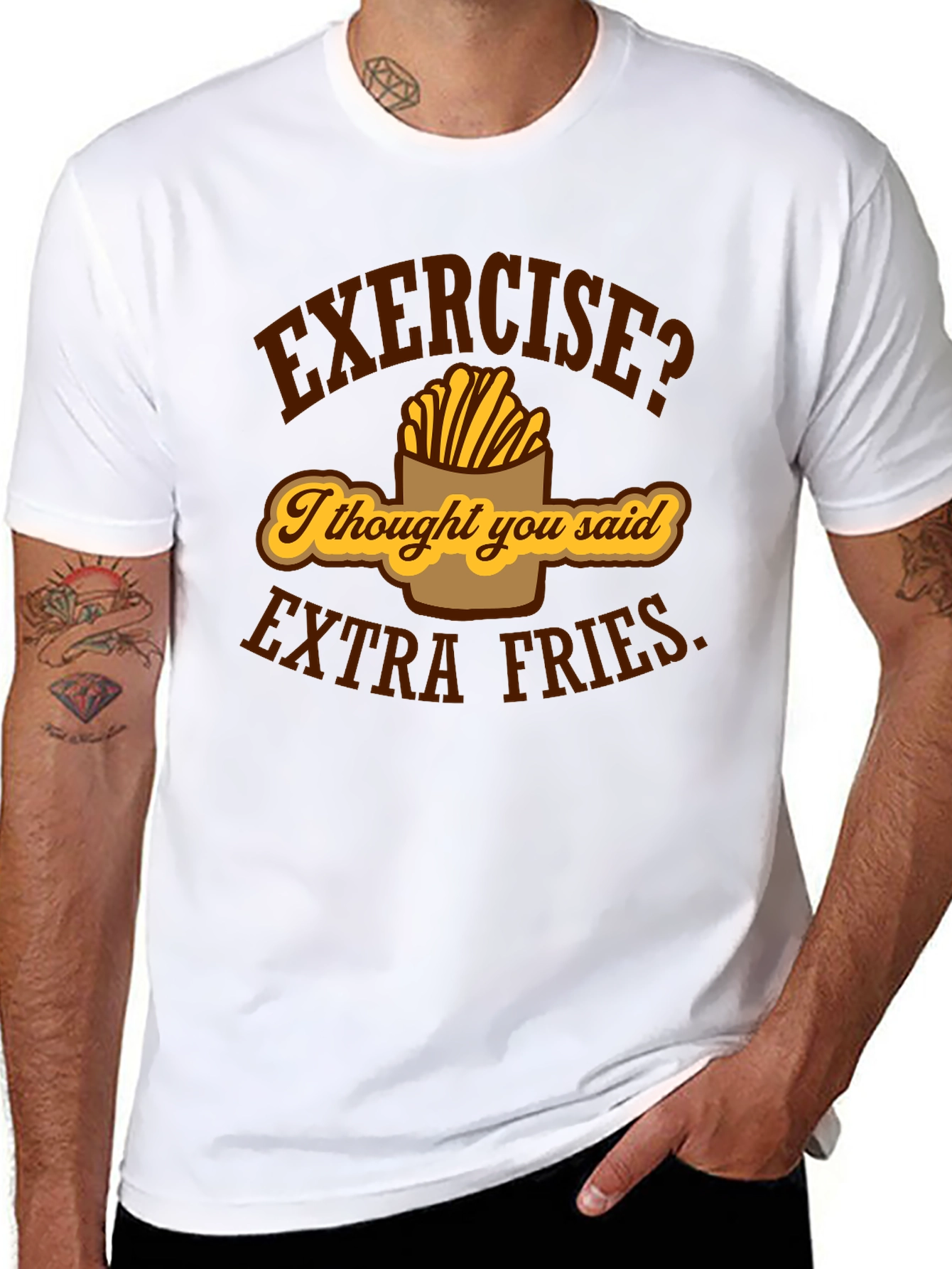 Exercise? Extra Fries Funny Graphic T-Shirt