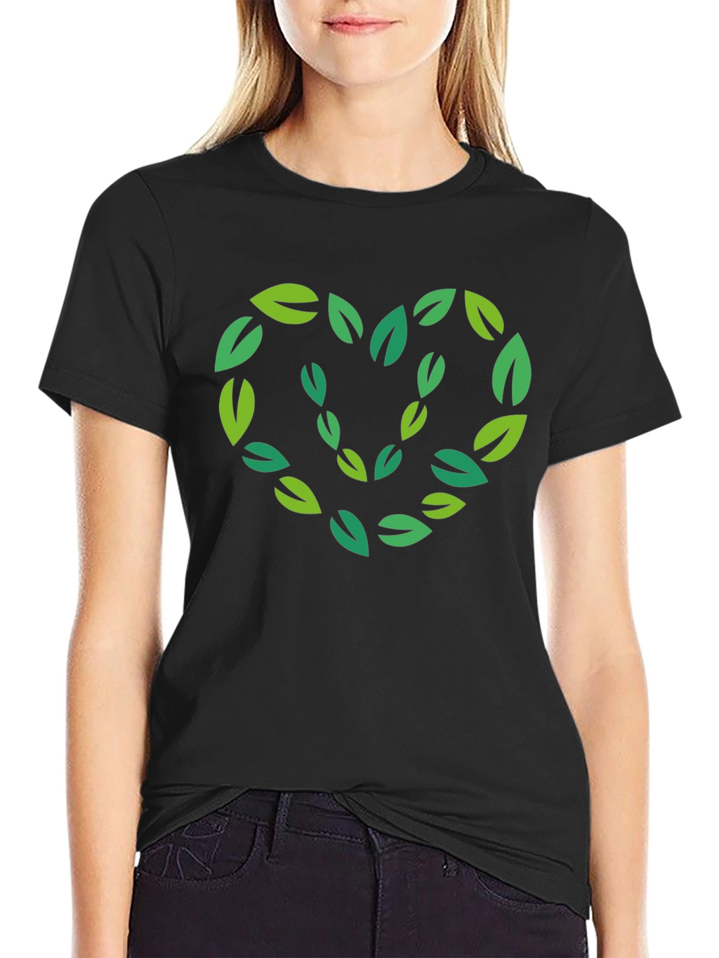 Nature Lovers Leaf Heart Black T-Shirt