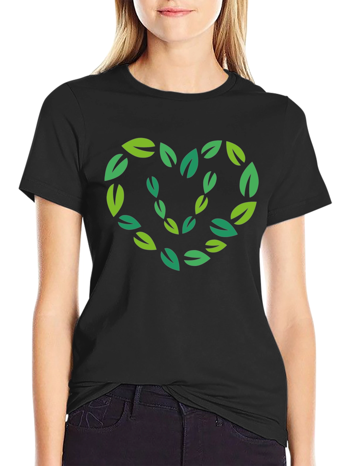 Nature Lovers Leaf Heart Black T-Shirt