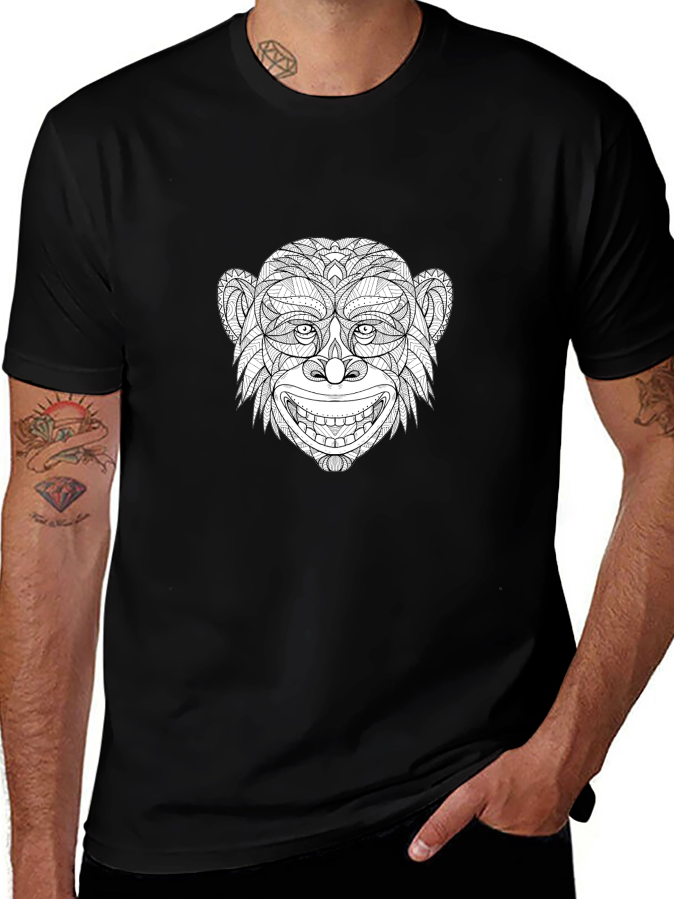 Monkey Face Graphic Print Black T-Shirt