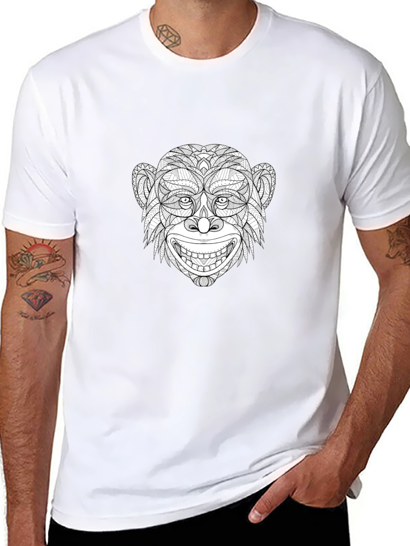 Monkey Face Graphic Print Black T-Shirt