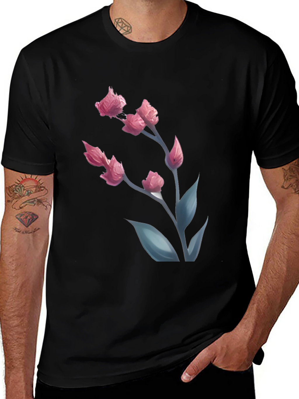 Floral Graphic Print Black T-Shirt