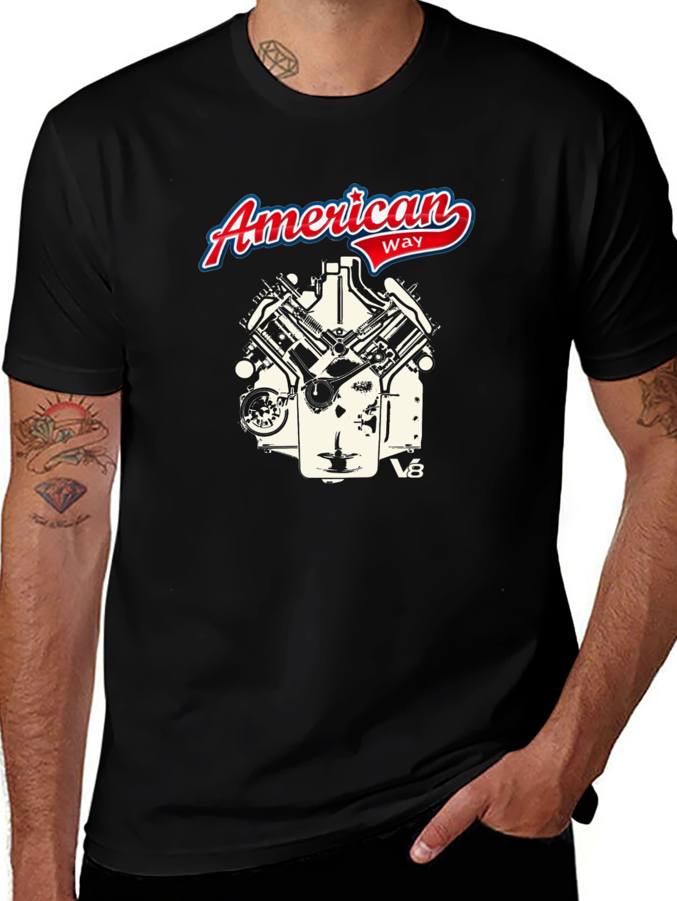 American Way V8 Engine Graphic Black Tee