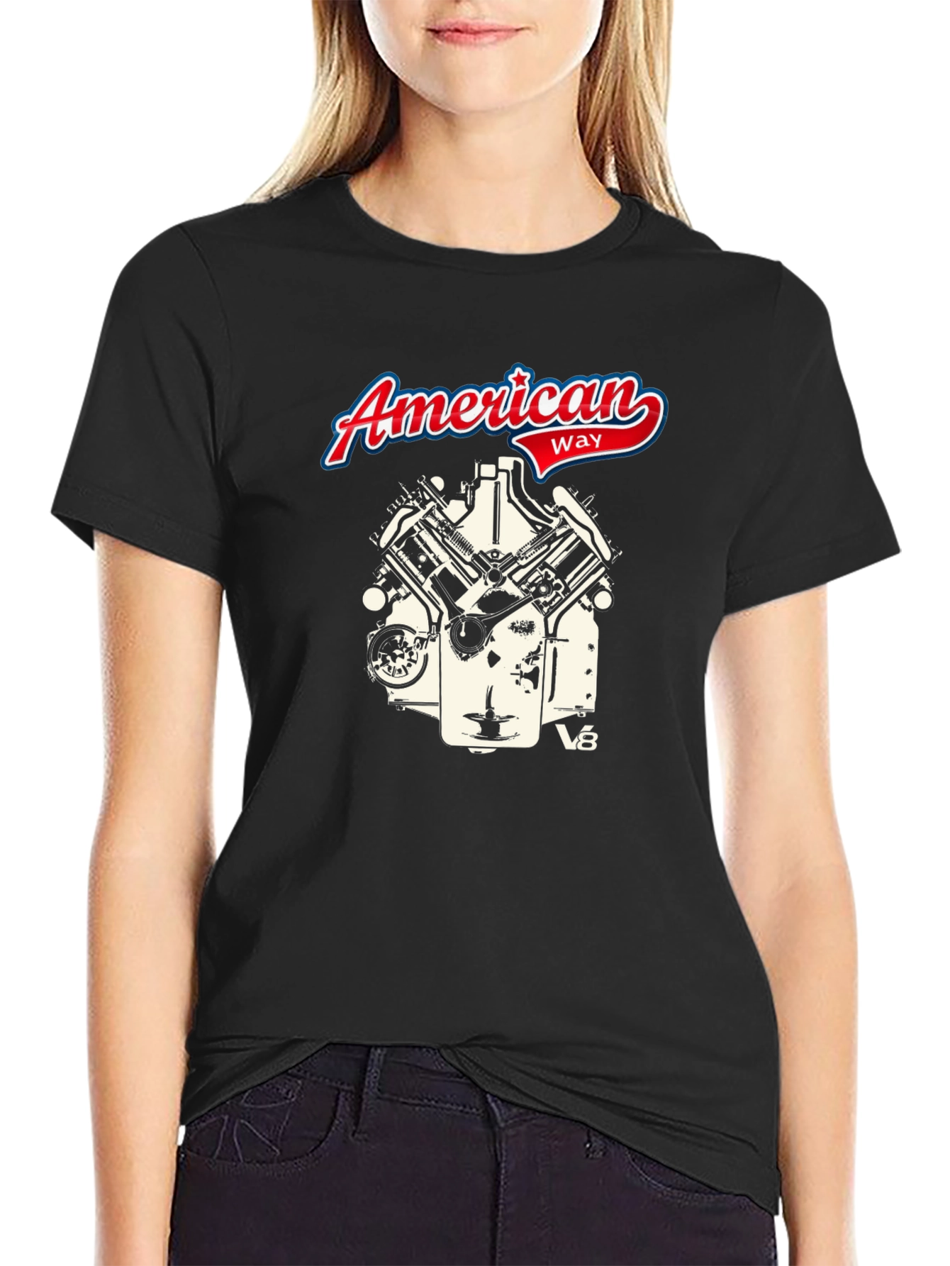 American Way V8 Engine Graphic Black Tee