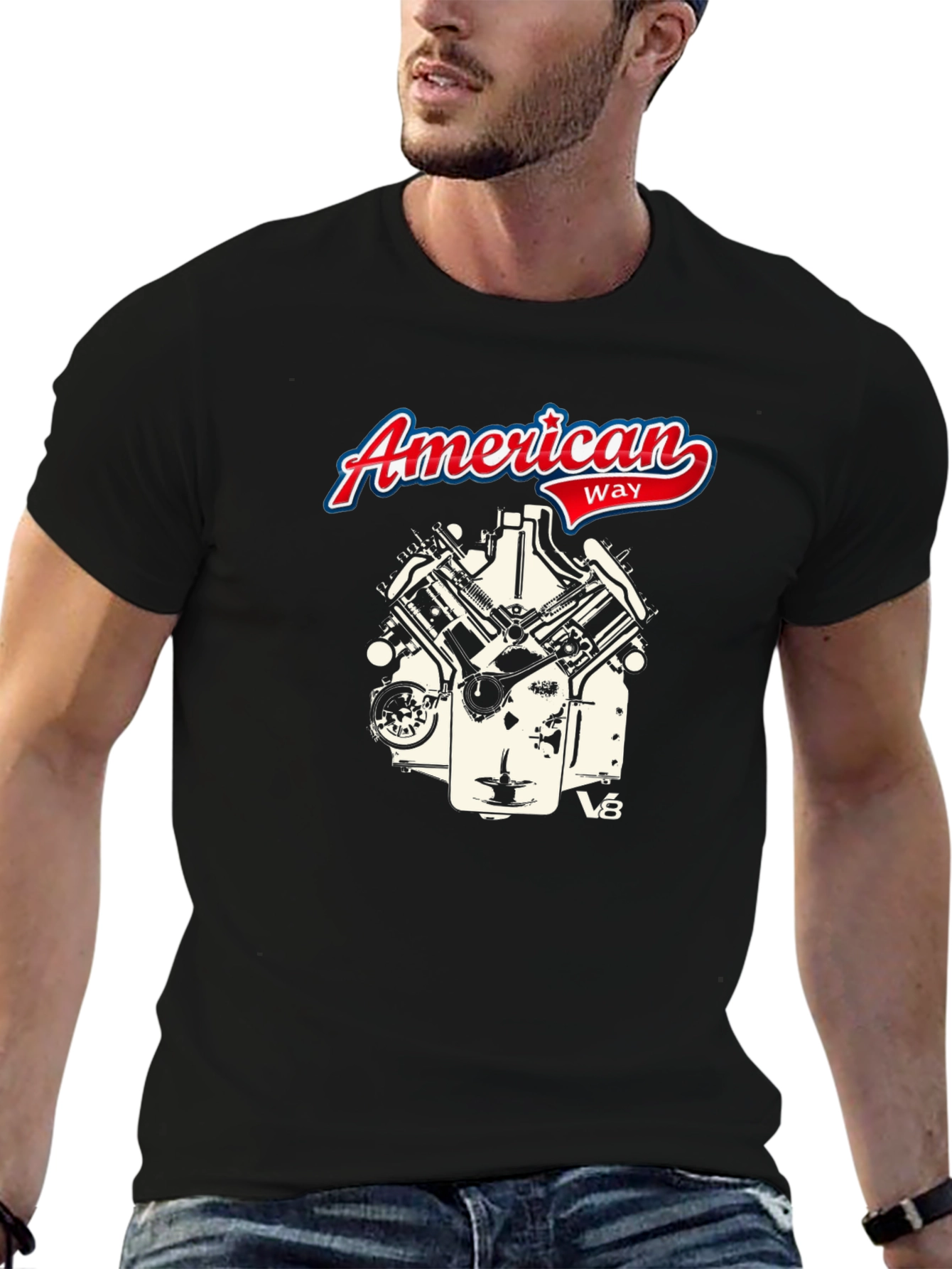 American Way V8 Engine Graphic Black Tee