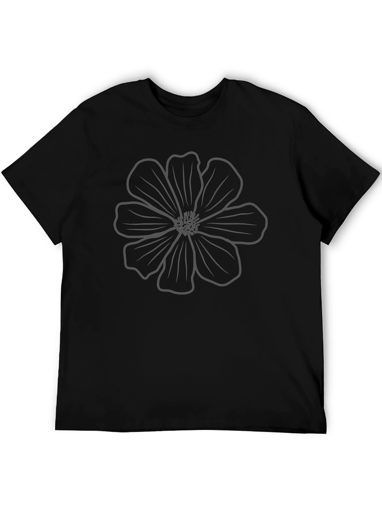 Minimalist Flower Graphic Black T-Shirt