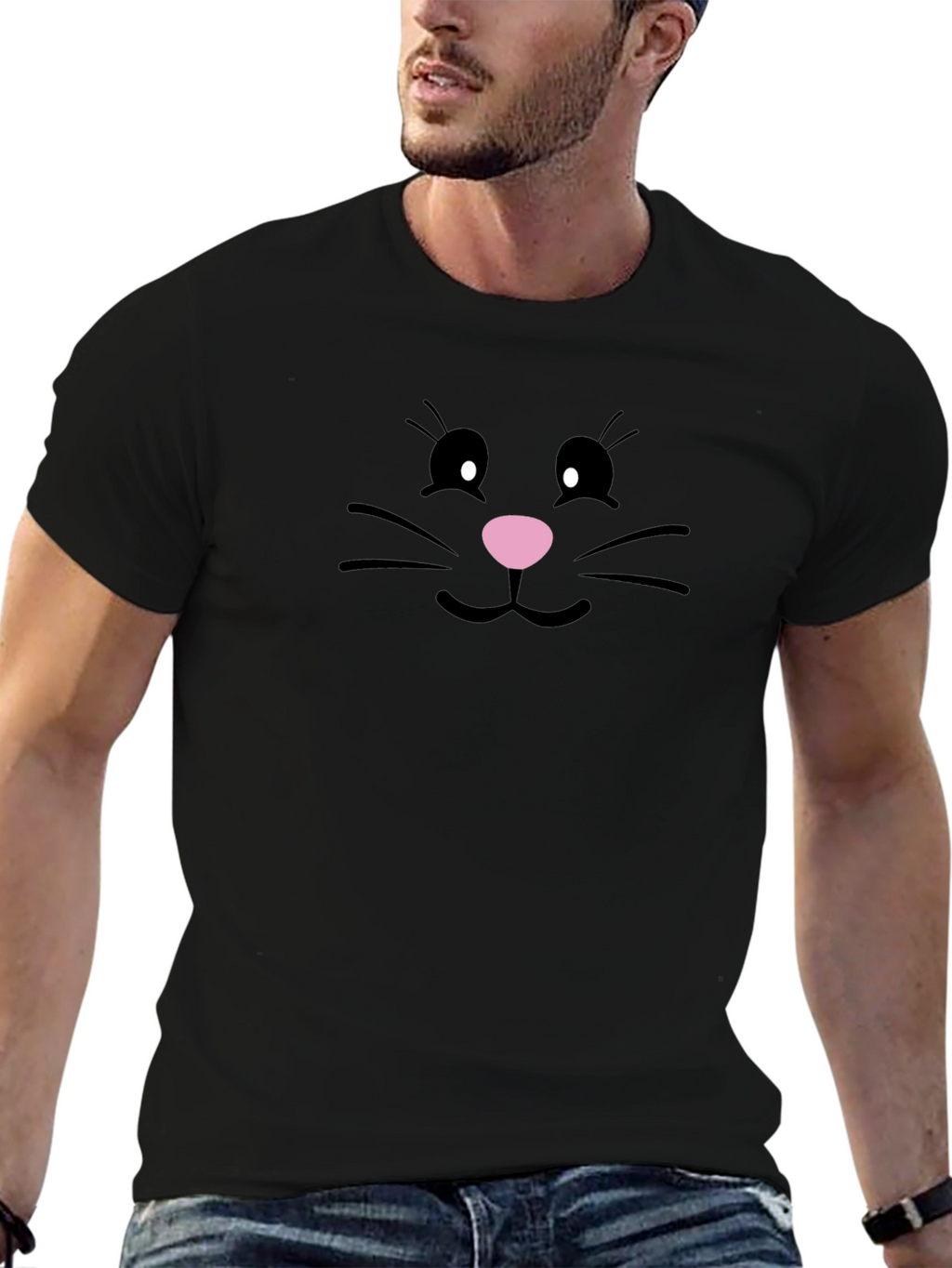 Cute Bunny Face Black T-Shirt
