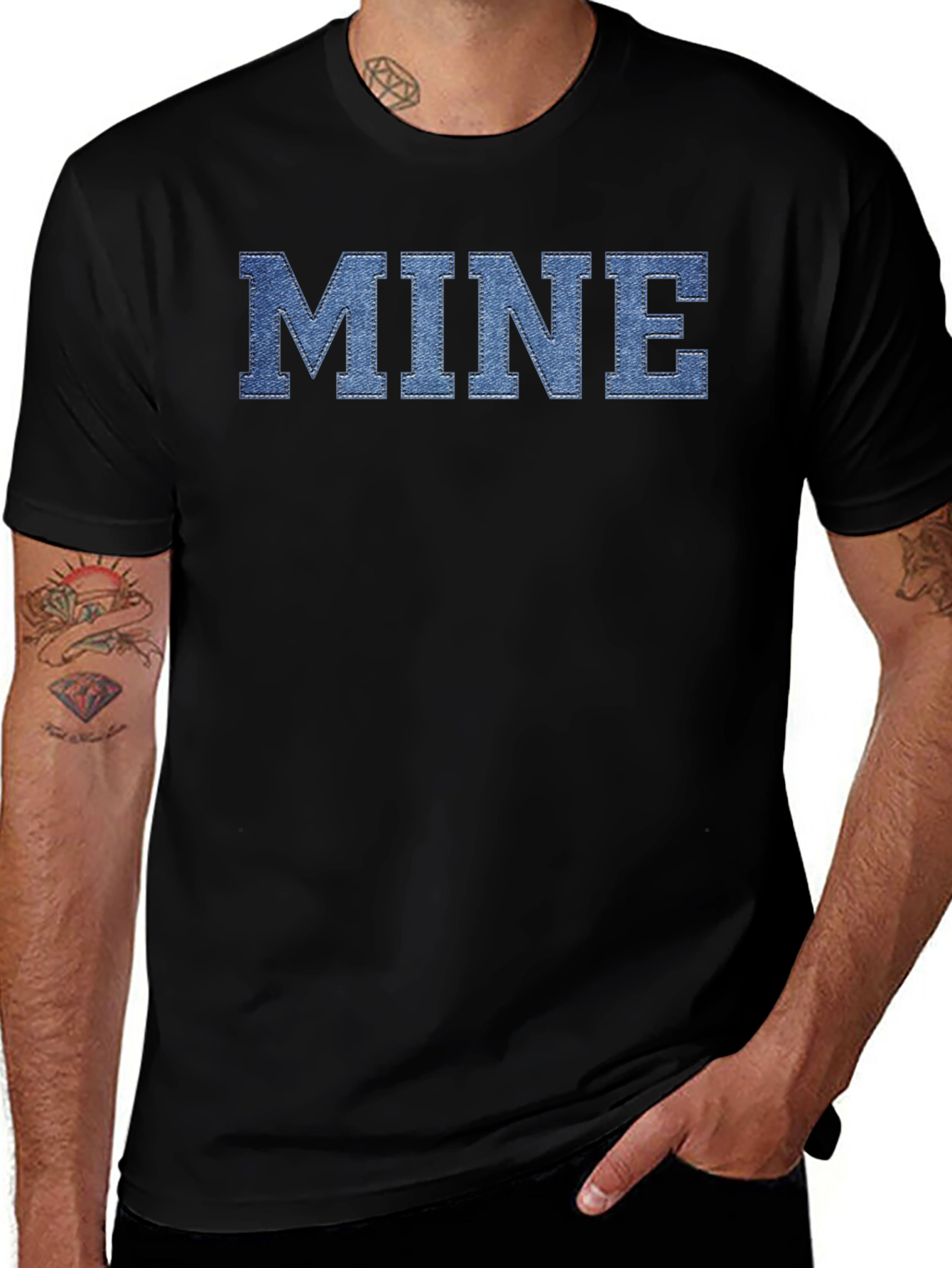 MINE Denim Letter Black T-Shirt
