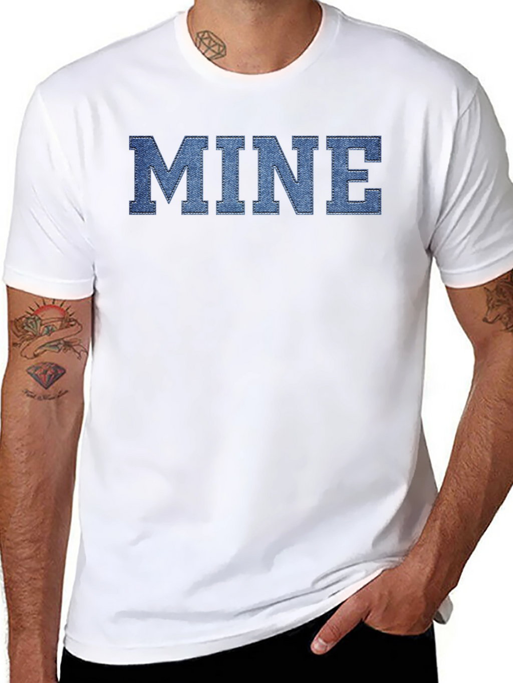 MINE Denim Letter Black T-Shirt