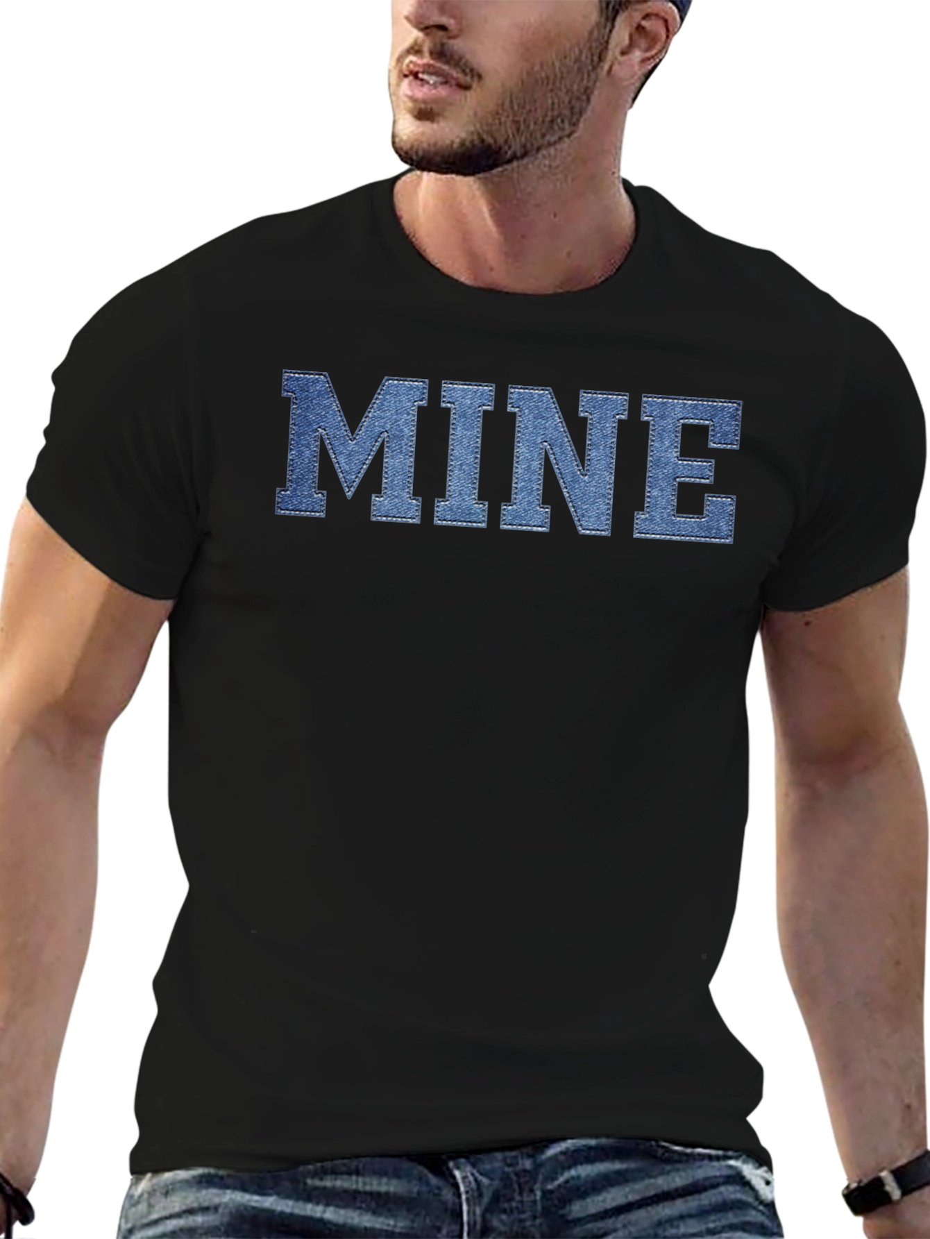MINE Denim Letter Black T-Shirt