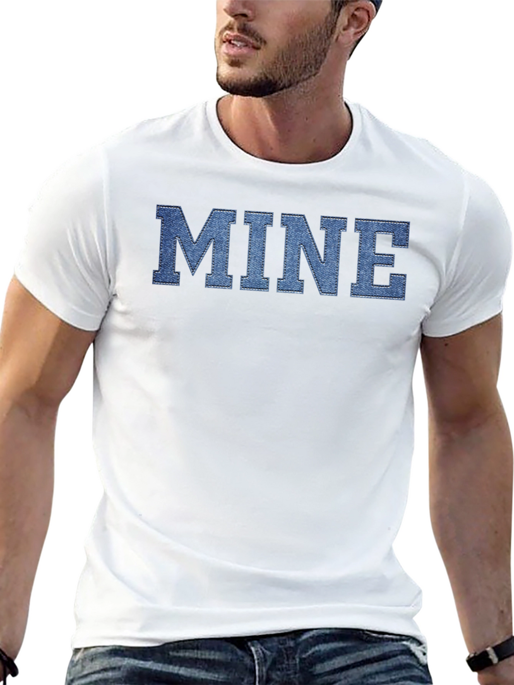 MINE Denim Letter Black T-Shirt