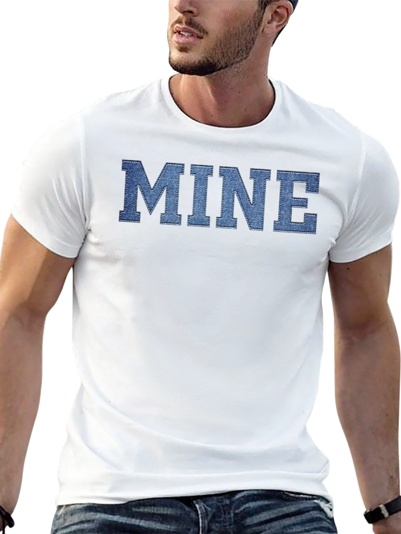 MINE Denim Letter Black T-Shirt
