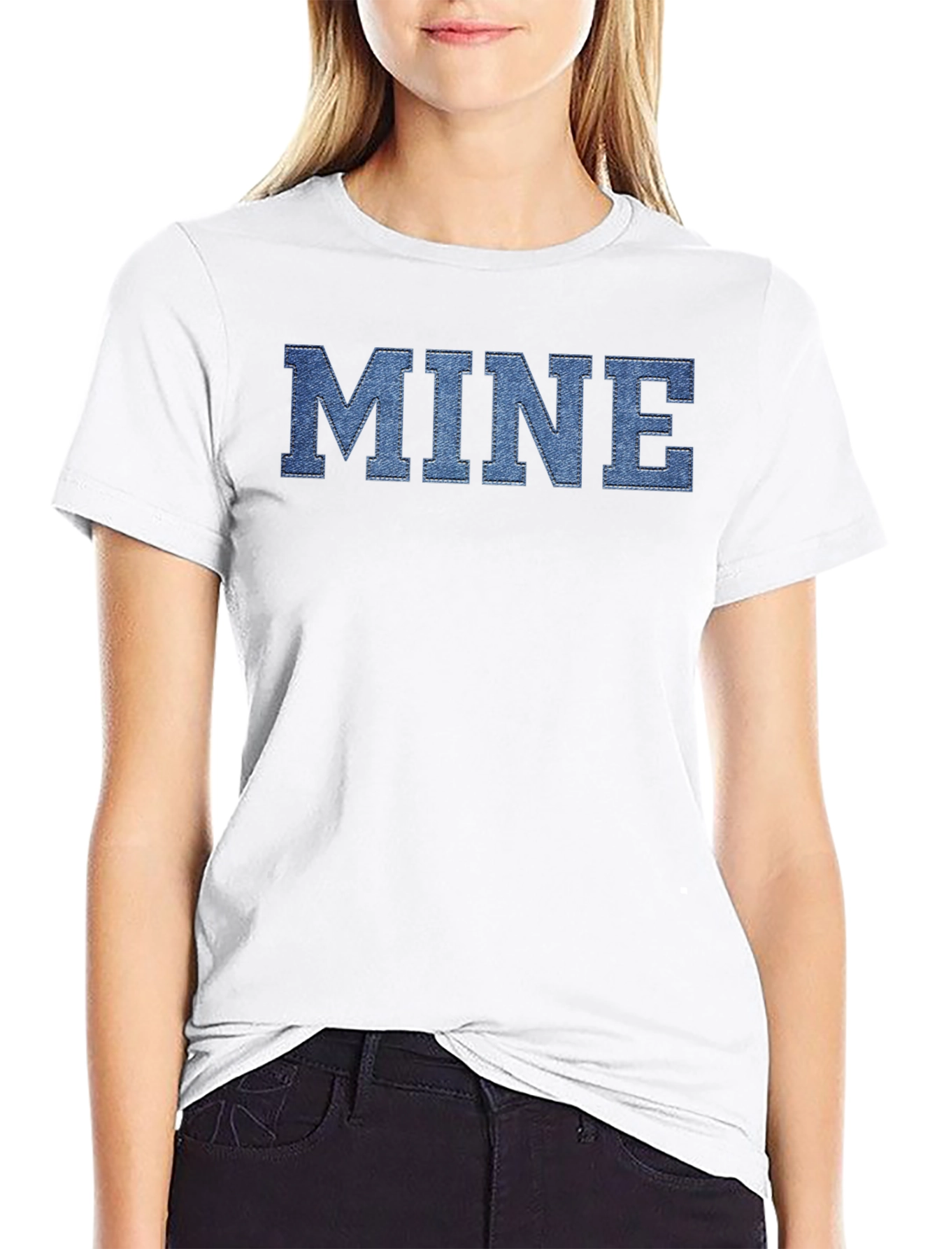 MINE Denim Letter Black T-Shirt