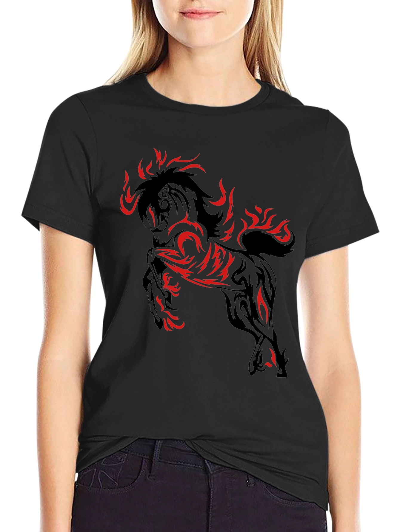 Fiery Horse Graphic T-Shirt - Black