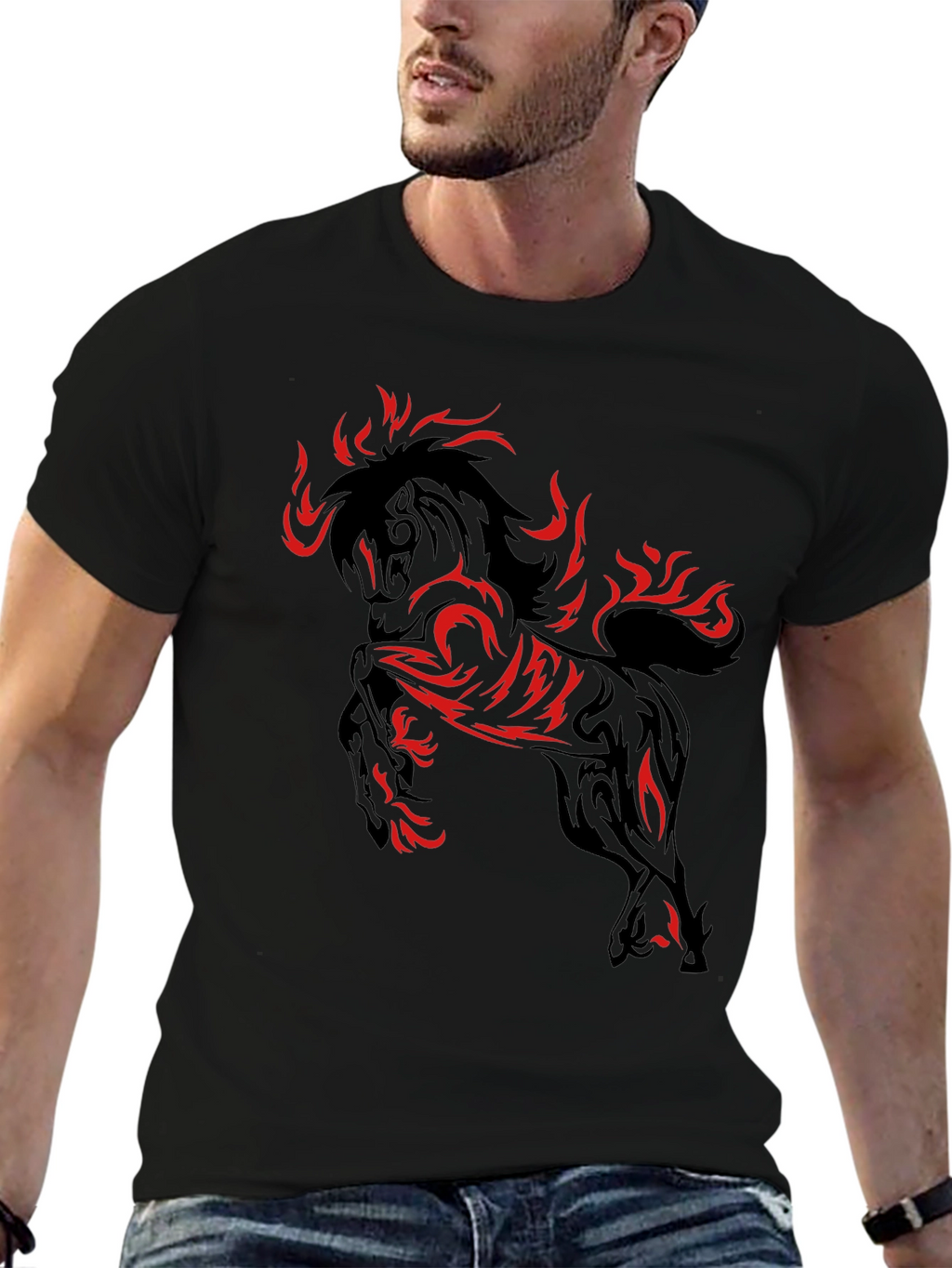 Fiery Horse Graphic T-Shirt - Black