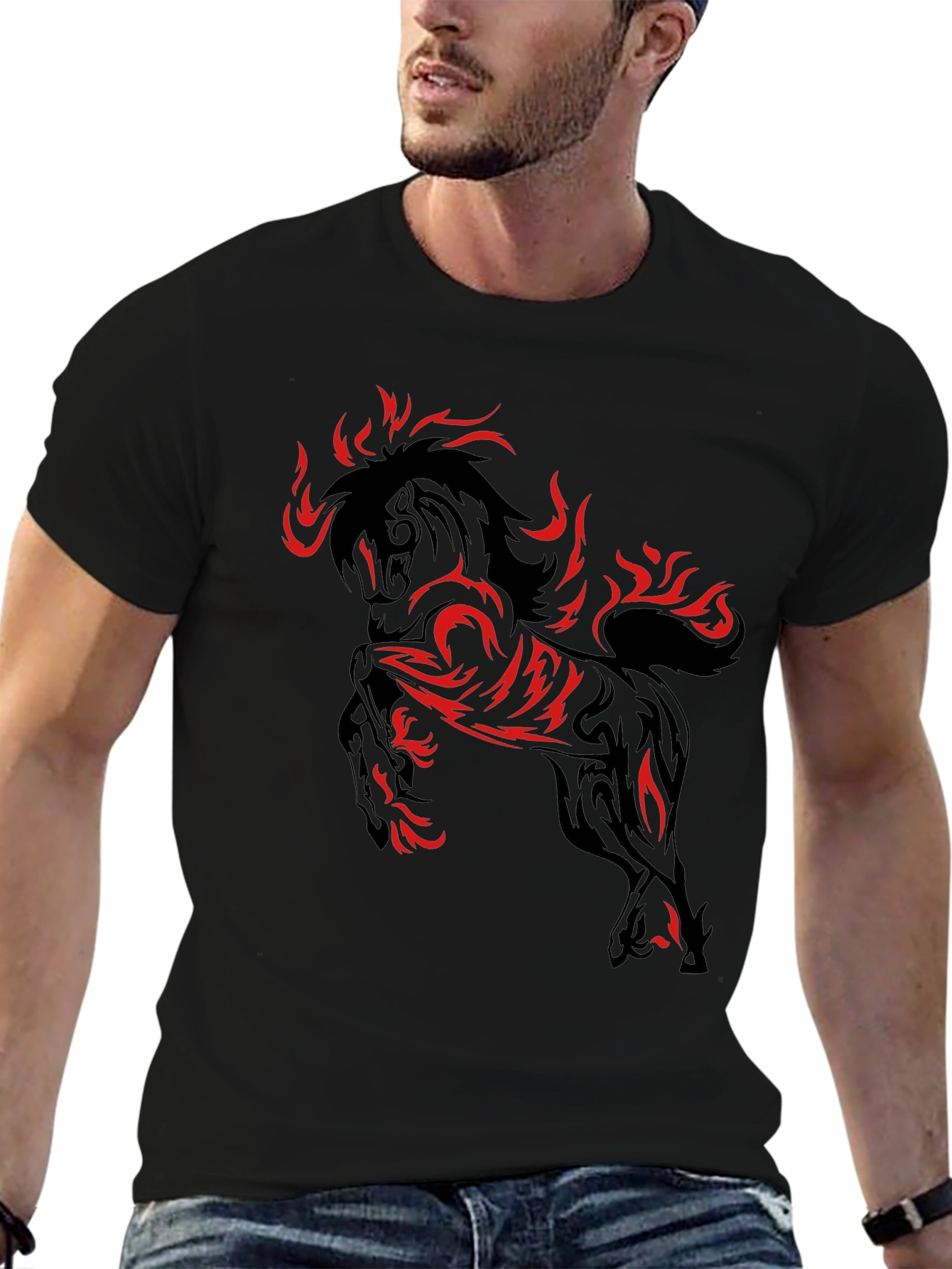 Fiery Horse Graphic T-Shirt - Black