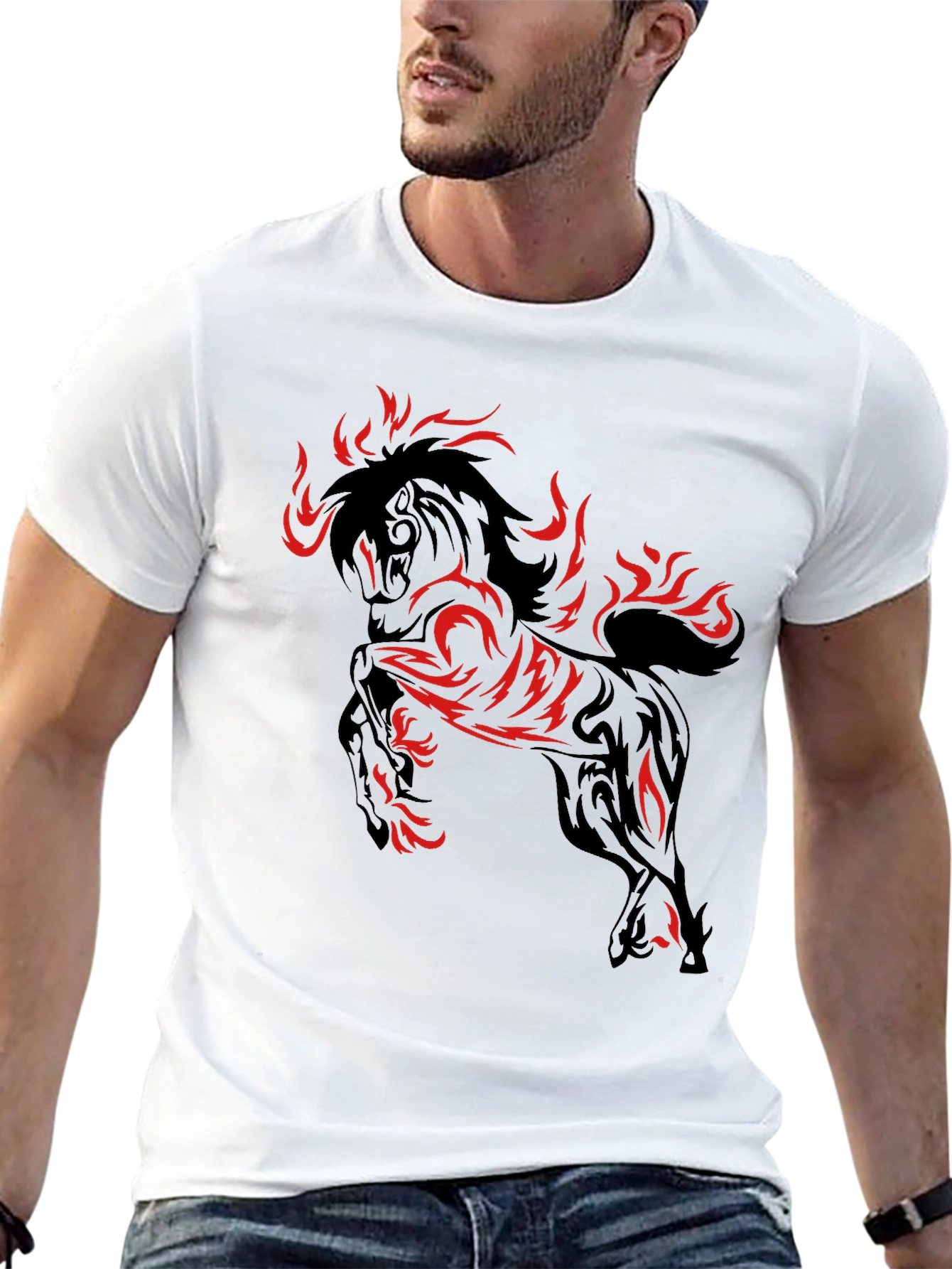 Fiery Horse Graphic T-Shirt - Black