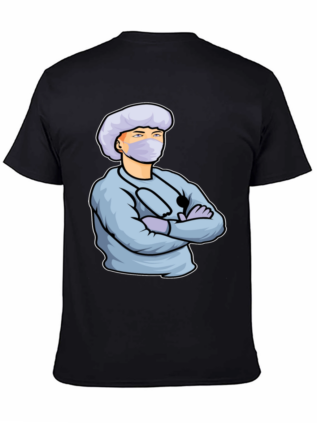 Cartoon Doctor Graphic Print Black T-Shirt