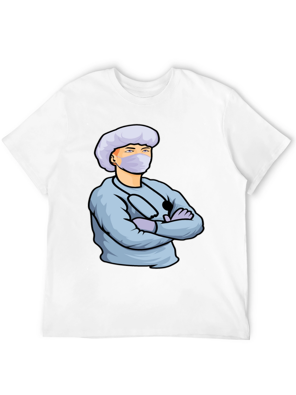 Cartoon Doctor Graphic Print Black T-Shirt