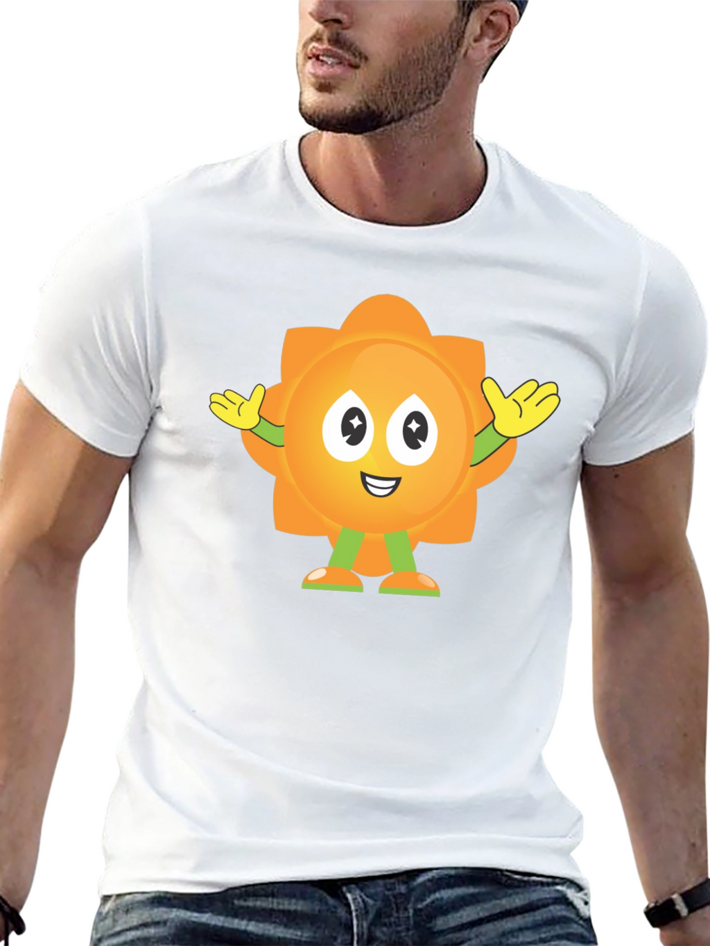 Fun Flower Cartoon Graphic Black T-Shirt