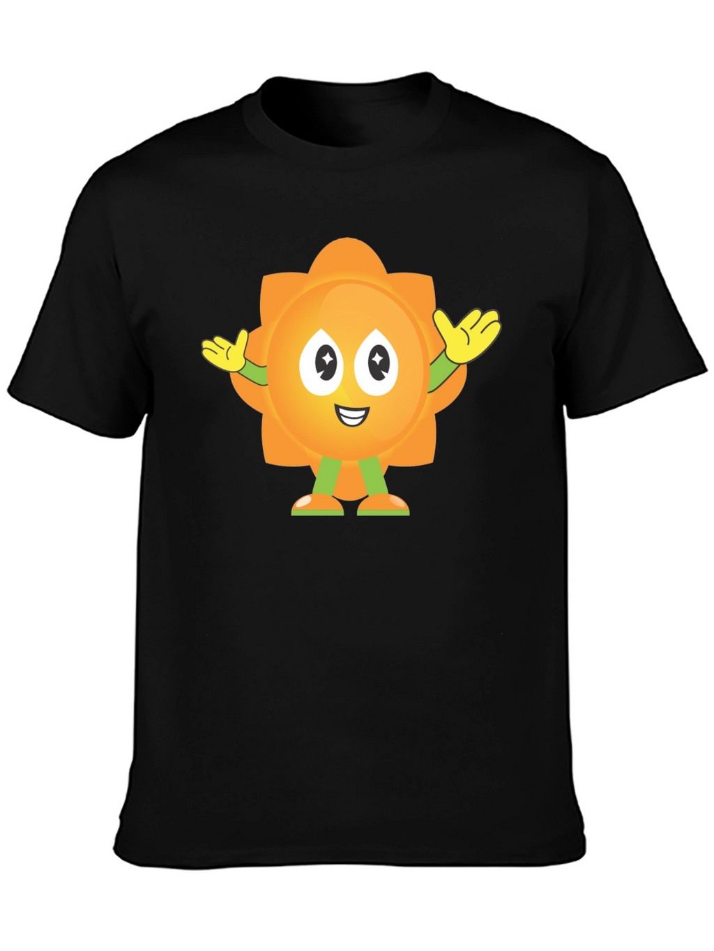 Fun Flower Cartoon Graphic Black T-Shirt