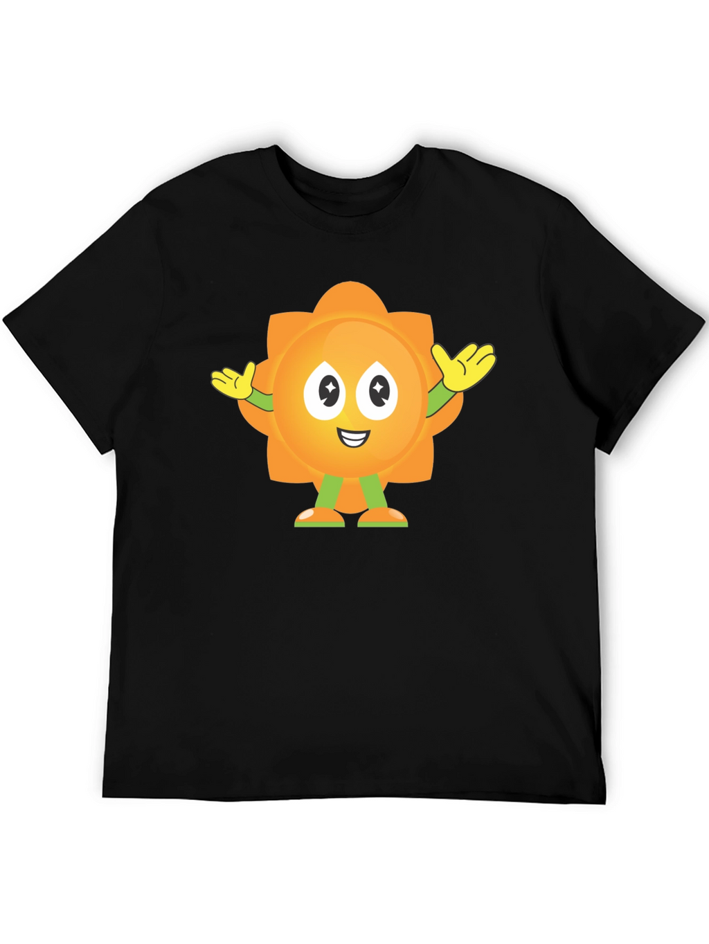 Fun Flower Cartoon Graphic Black T-Shirt