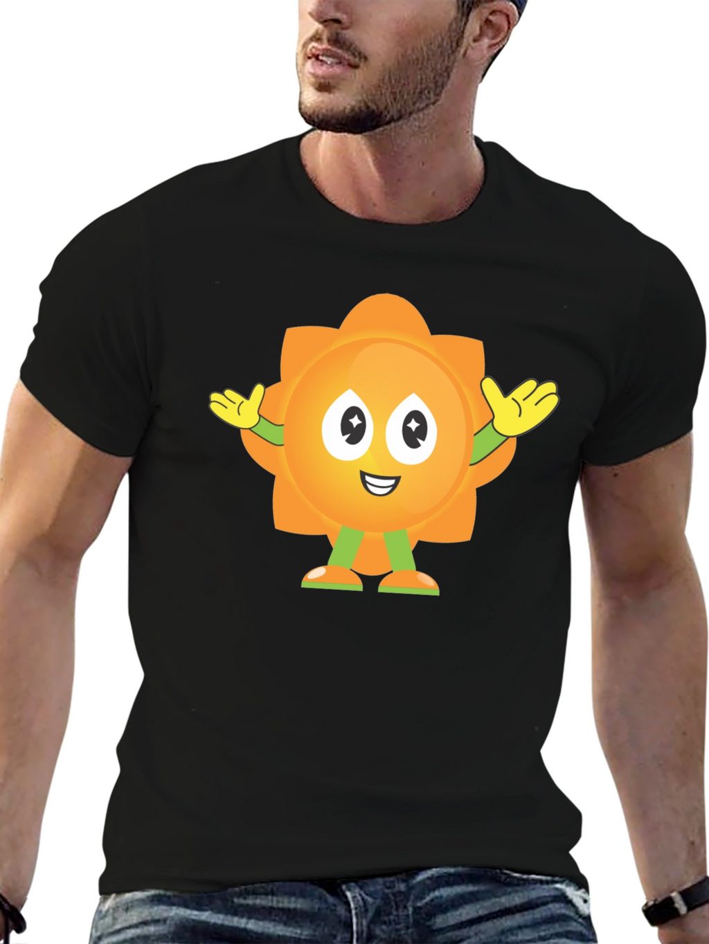 Fun Flower Cartoon Graphic Black T-Shirt