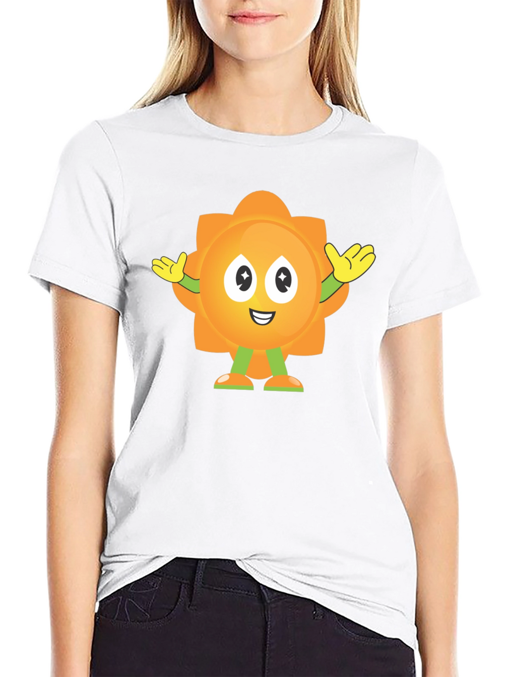 Fun Flower Cartoon Graphic Black T-Shirt