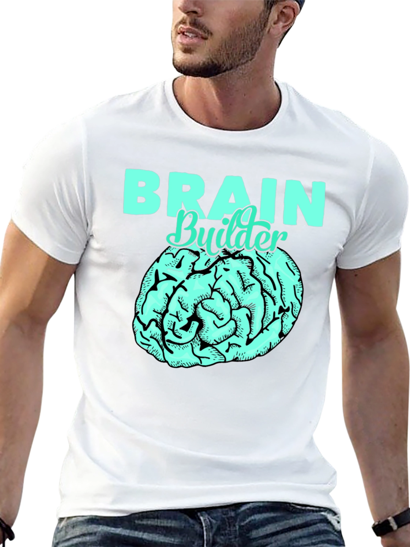 Brain Builder T-Shirt - Black Cotton Tee with Brain Graphic