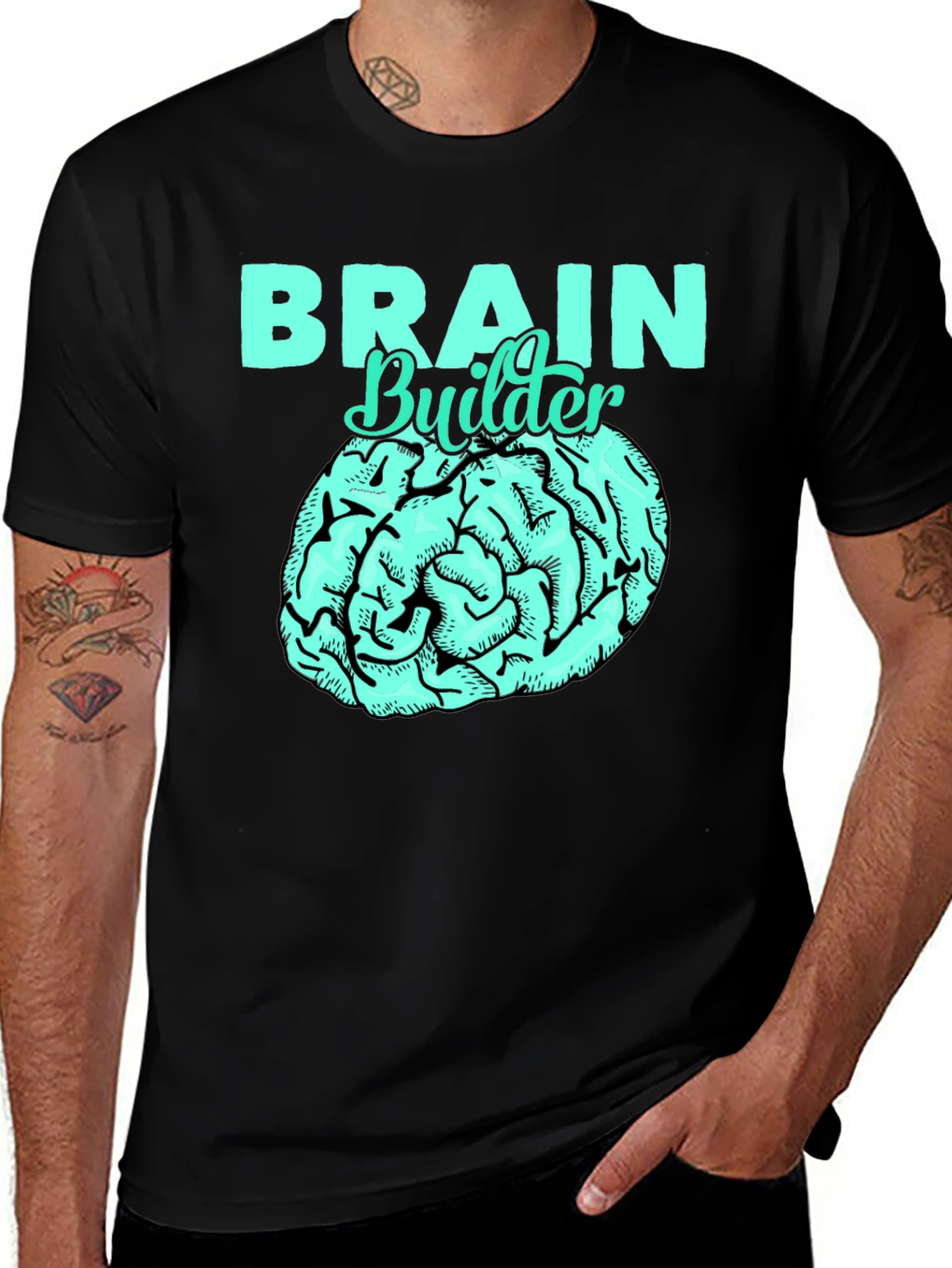Brain Builder T-Shirt - Black Cotton Tee with Brain Graphic