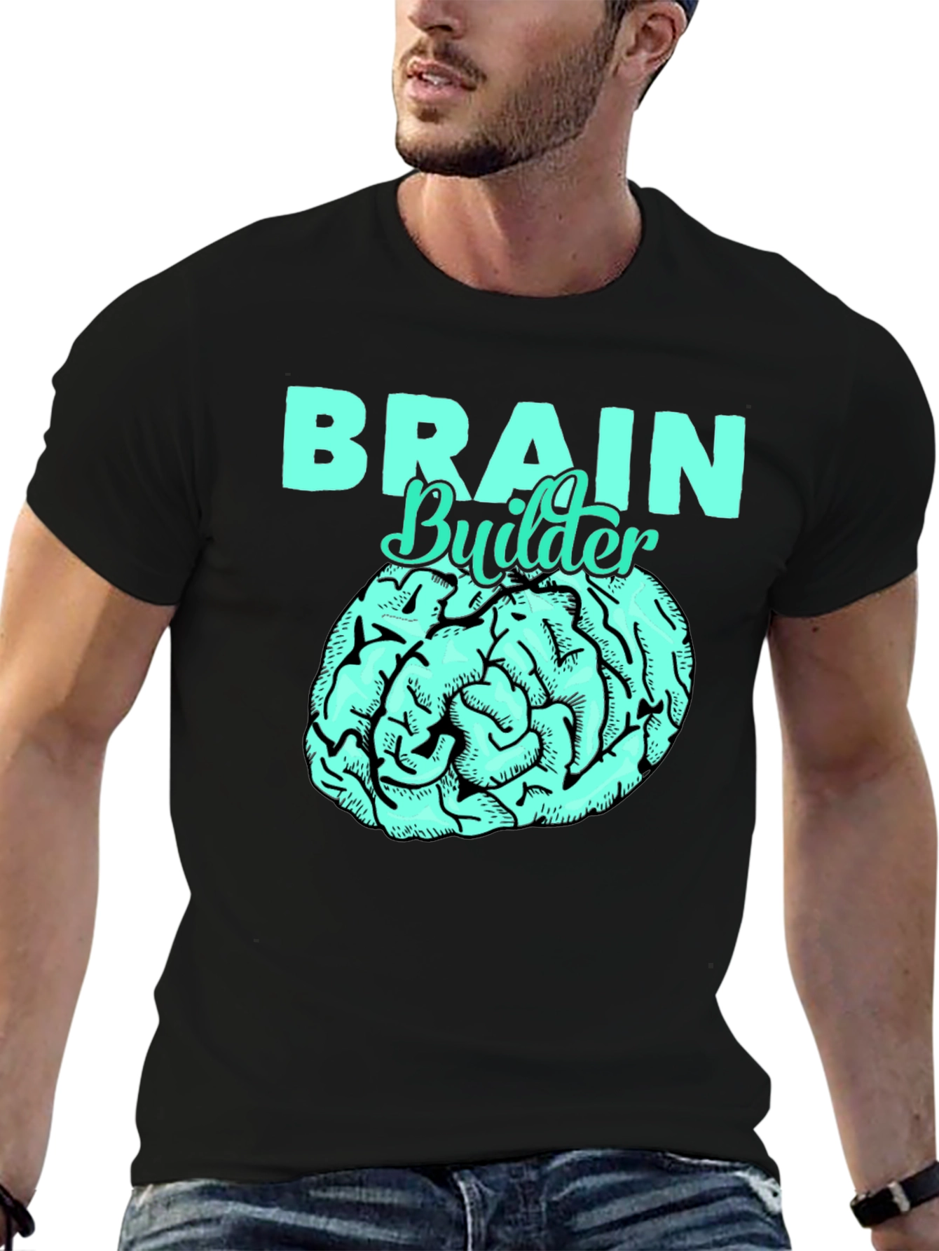 Brain Builder T-Shirt - Black Cotton Tee with Brain Graphic