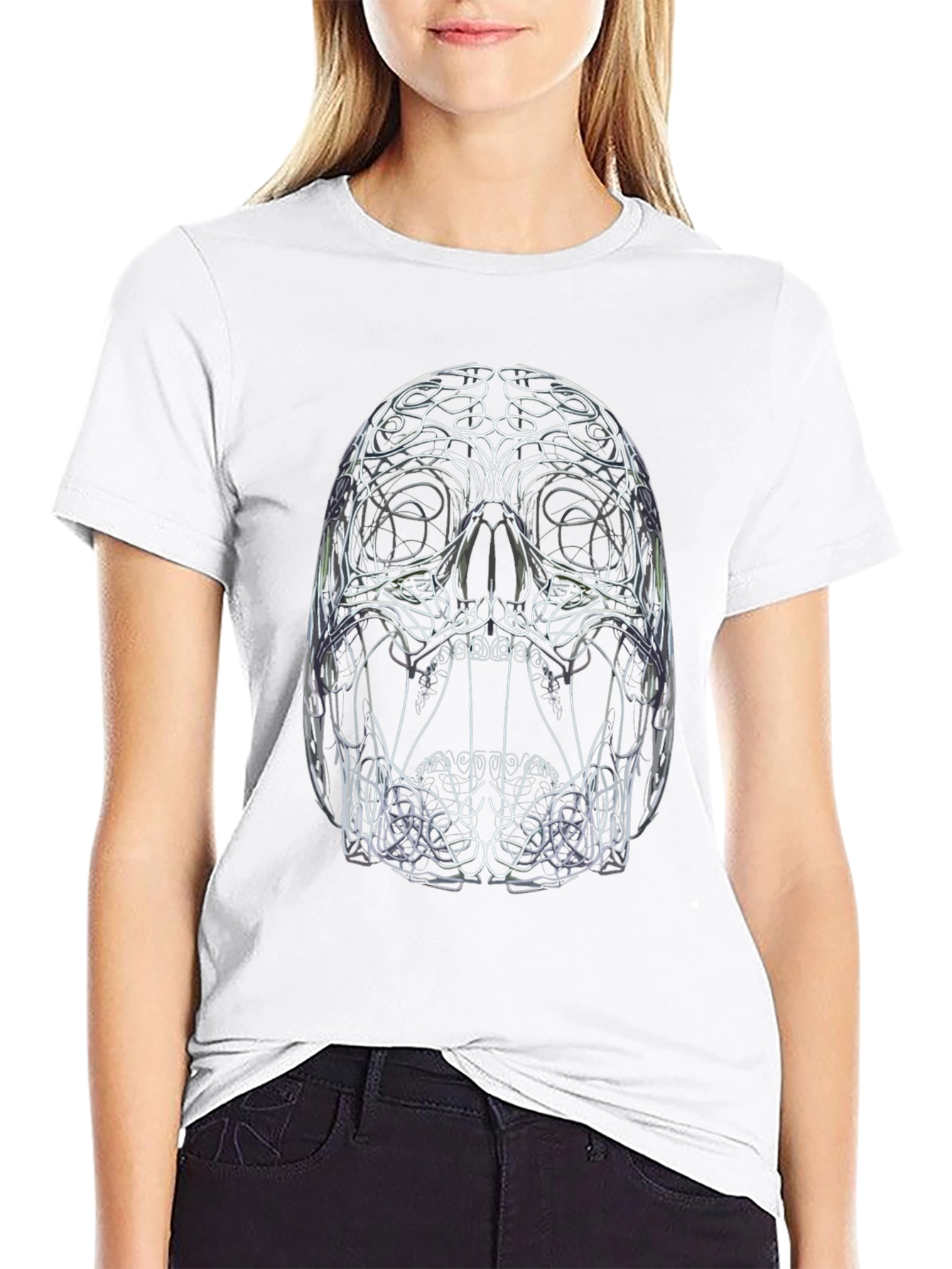 Abstract Skull Graphic Print Black T-Shirt
