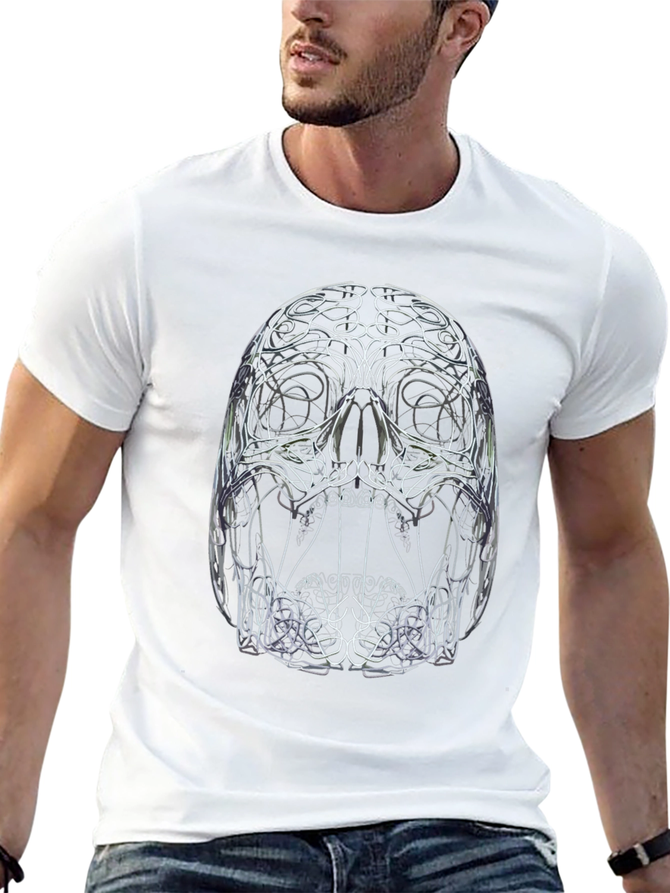 Abstract Skull Graphic Print Black T-Shirt