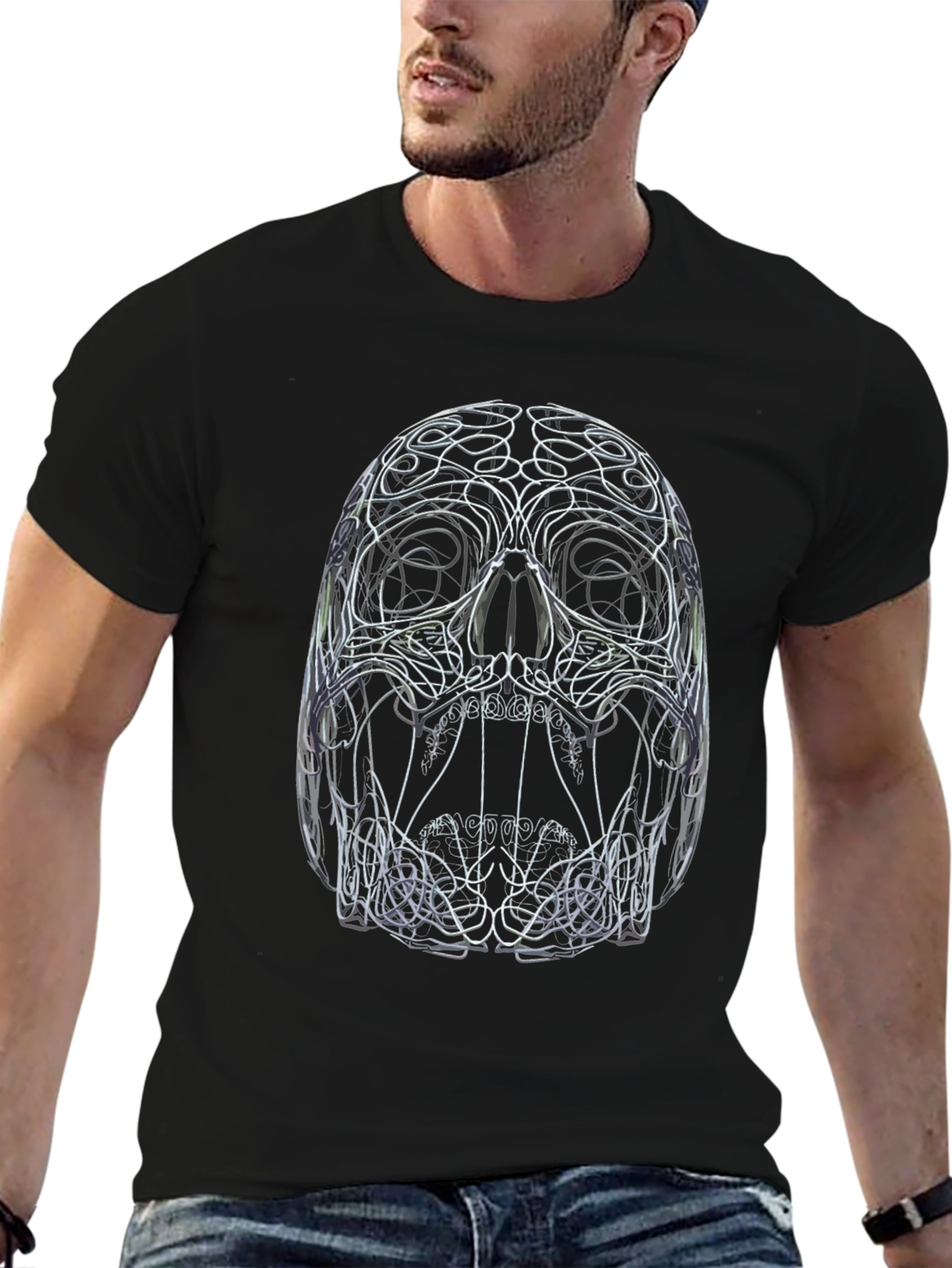 Abstract Skull Graphic Print Black T-Shirt