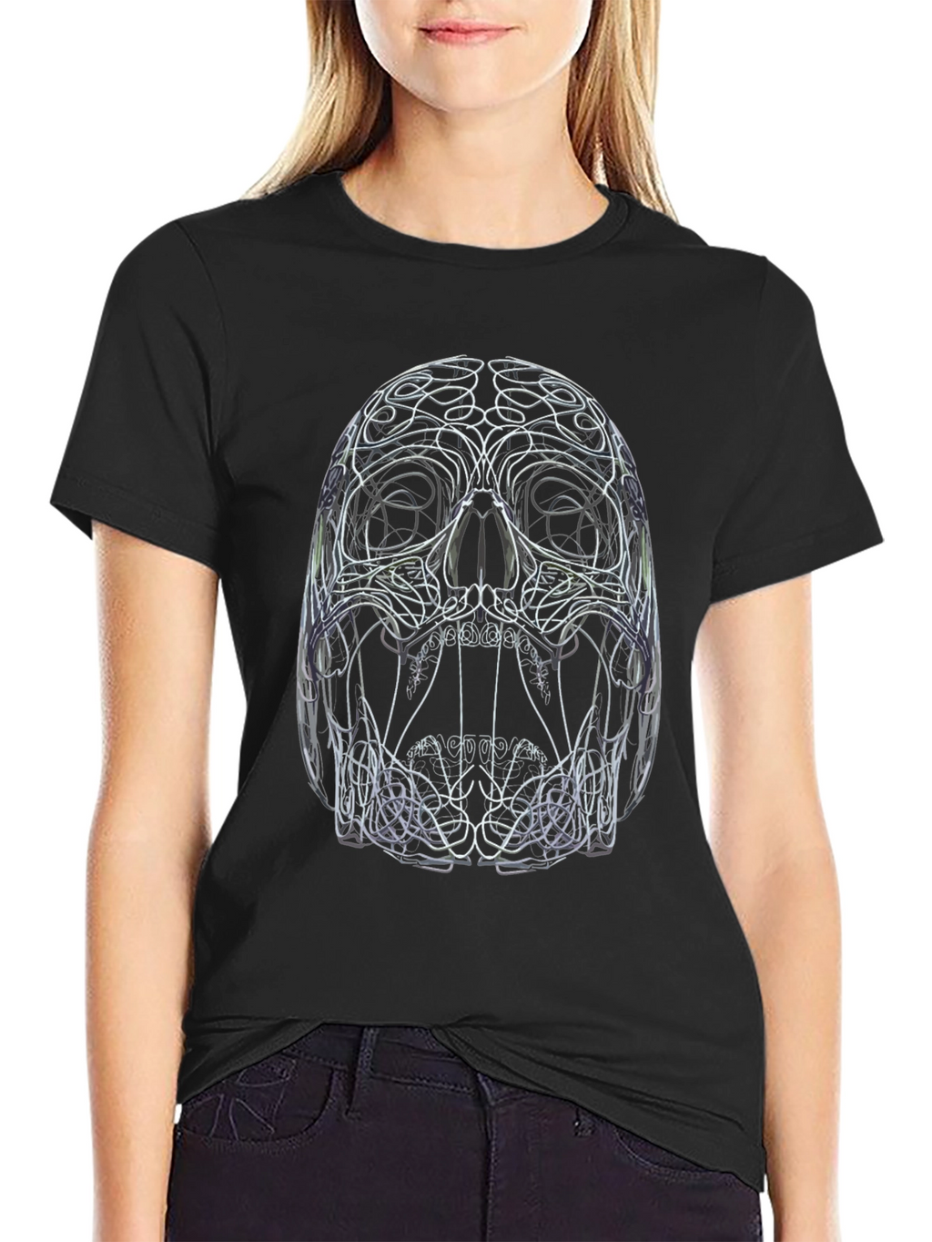 Abstract Skull Graphic Print Black T-Shirt