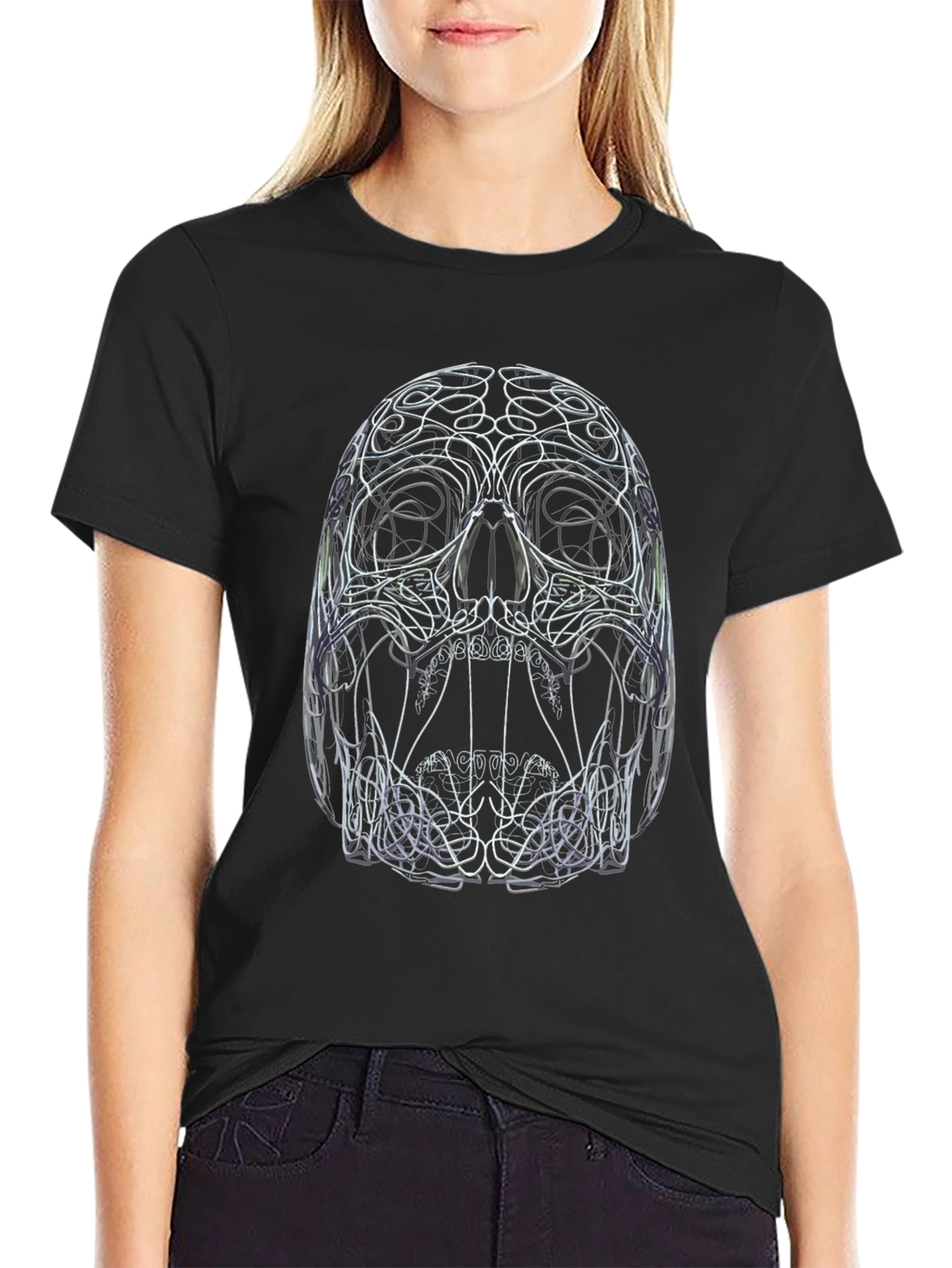 Abstract Skull Graphic Print Black T-Shirt